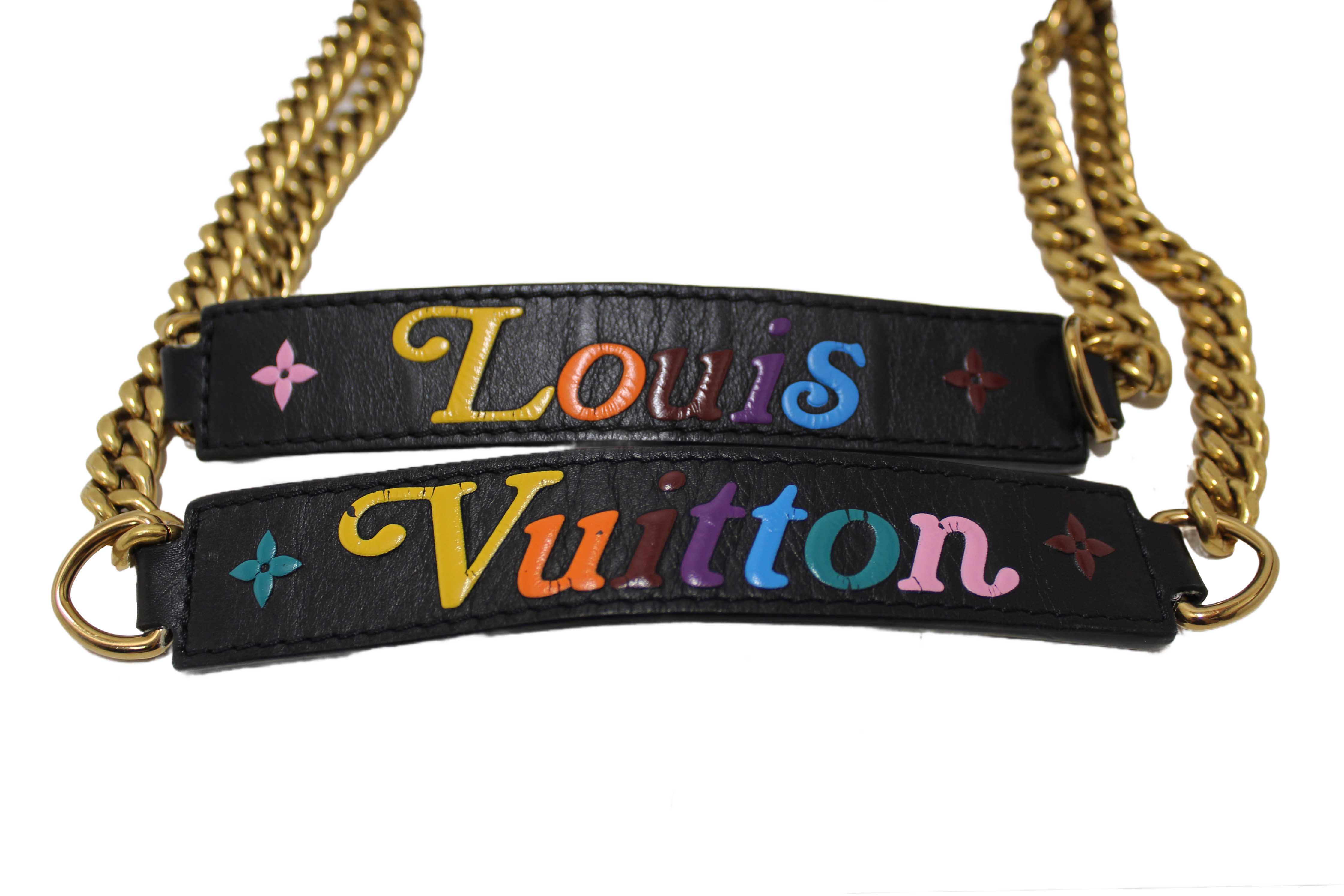 Authentic Louis Vuitton Black Leather New Wave Chain Tote Shoulder Bag