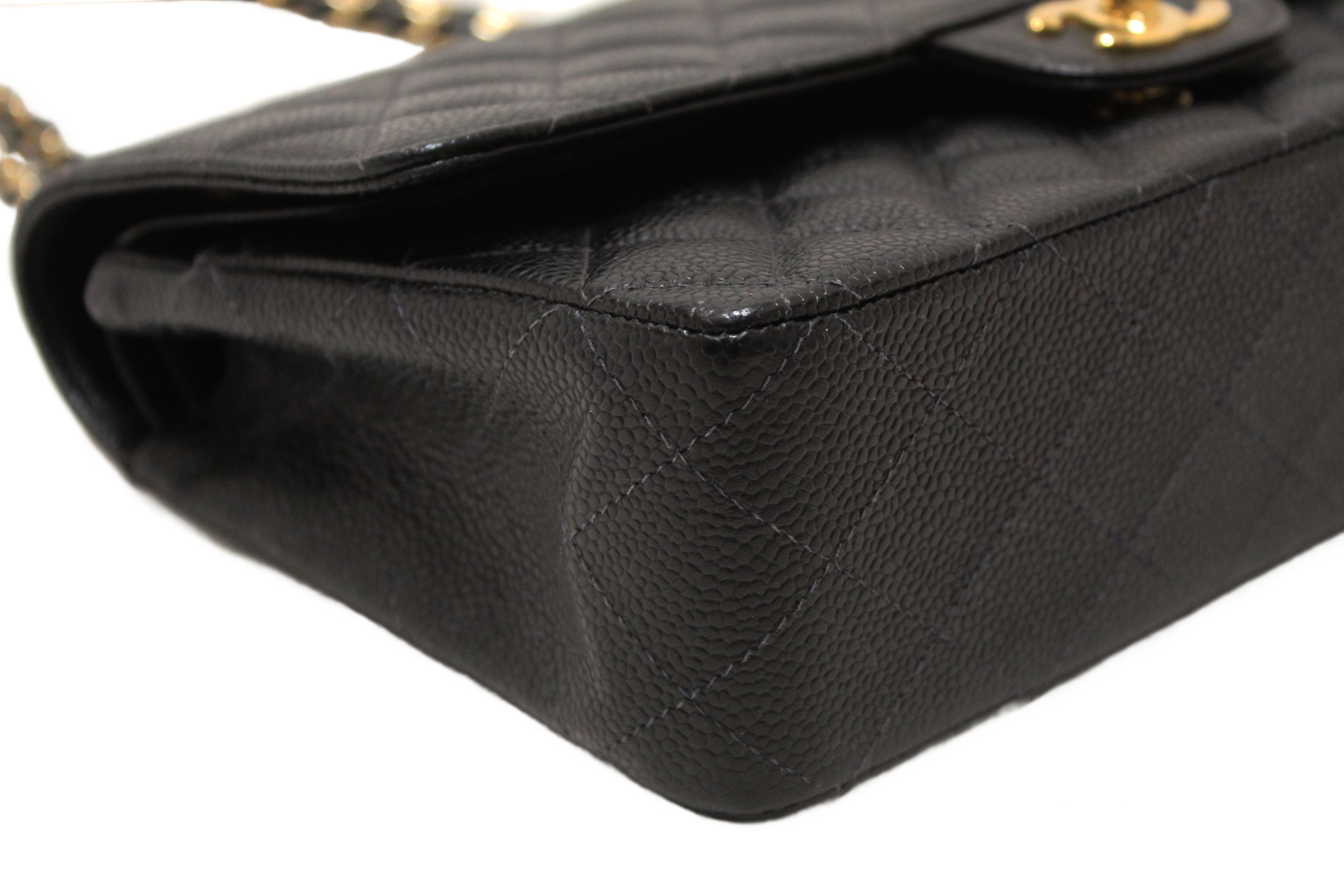 Authentic Chanel Classic Black Quilted Caviar Leather Classic Medium Double Flap Bag