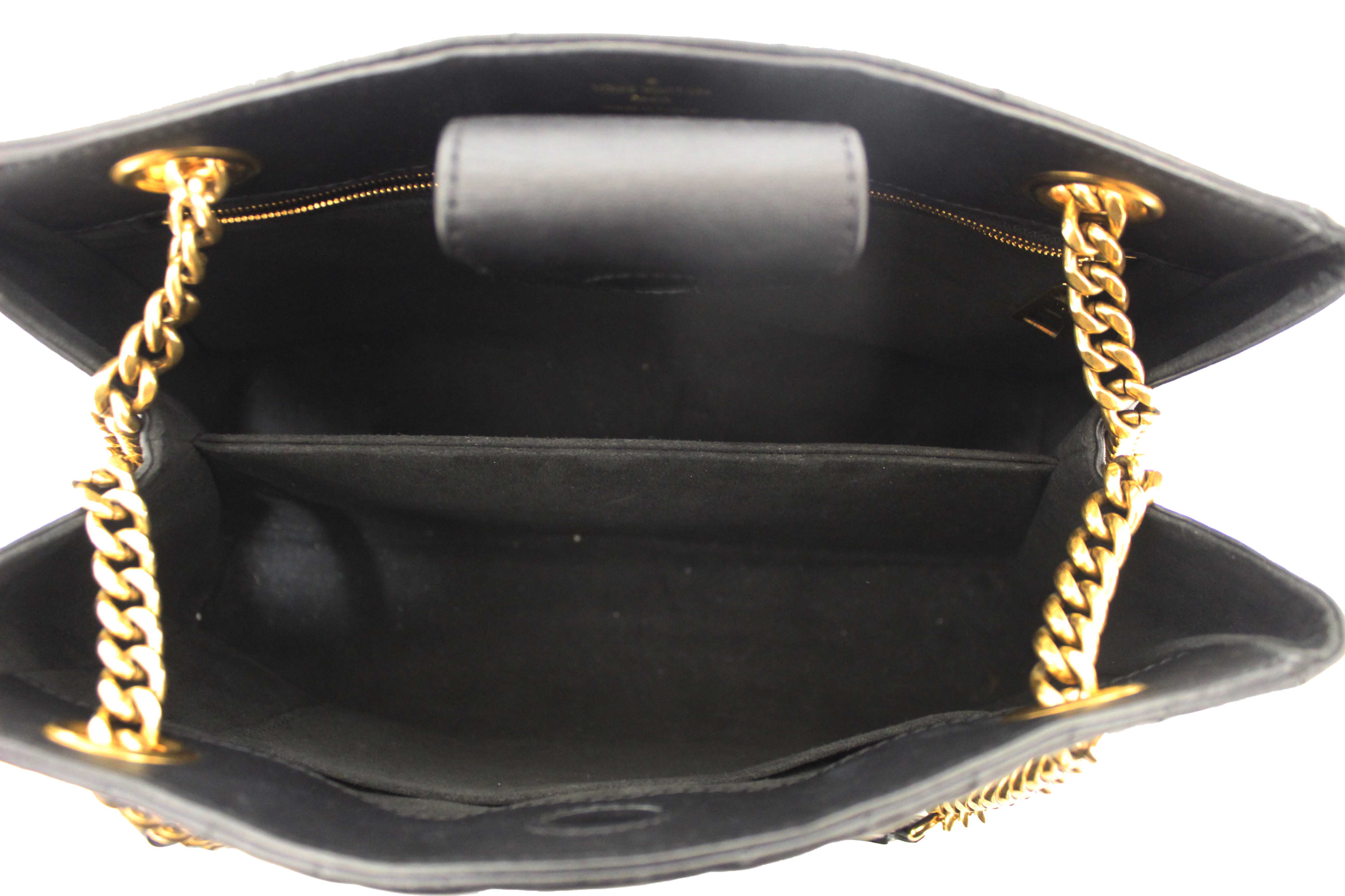 Authentic Louis Vuitton Black Leather New Wave Chain Tote Shoulder Bag