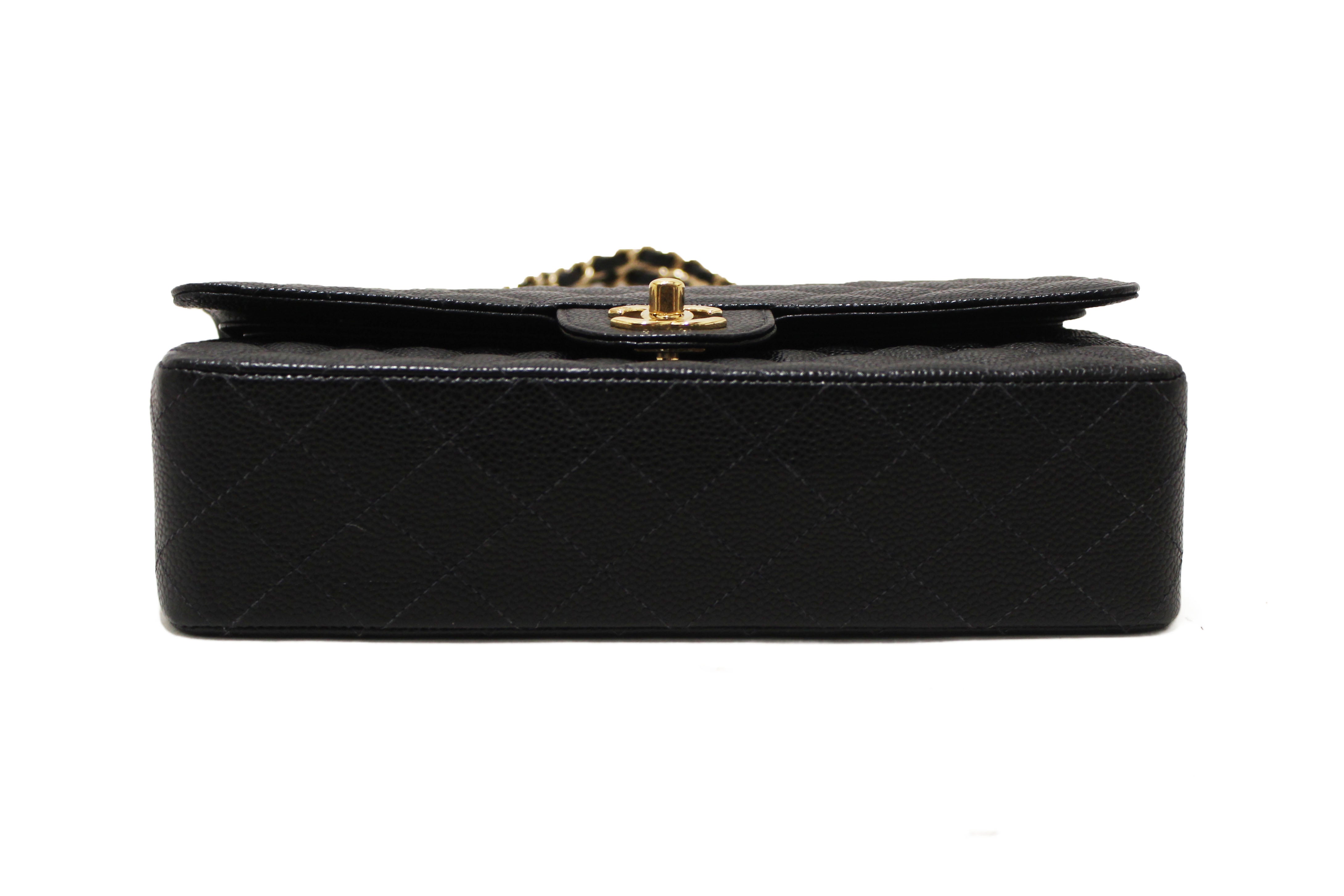 Authentic Chanel Classic Black Quilted Caviar Leather Classic Medium Double Flap Bag