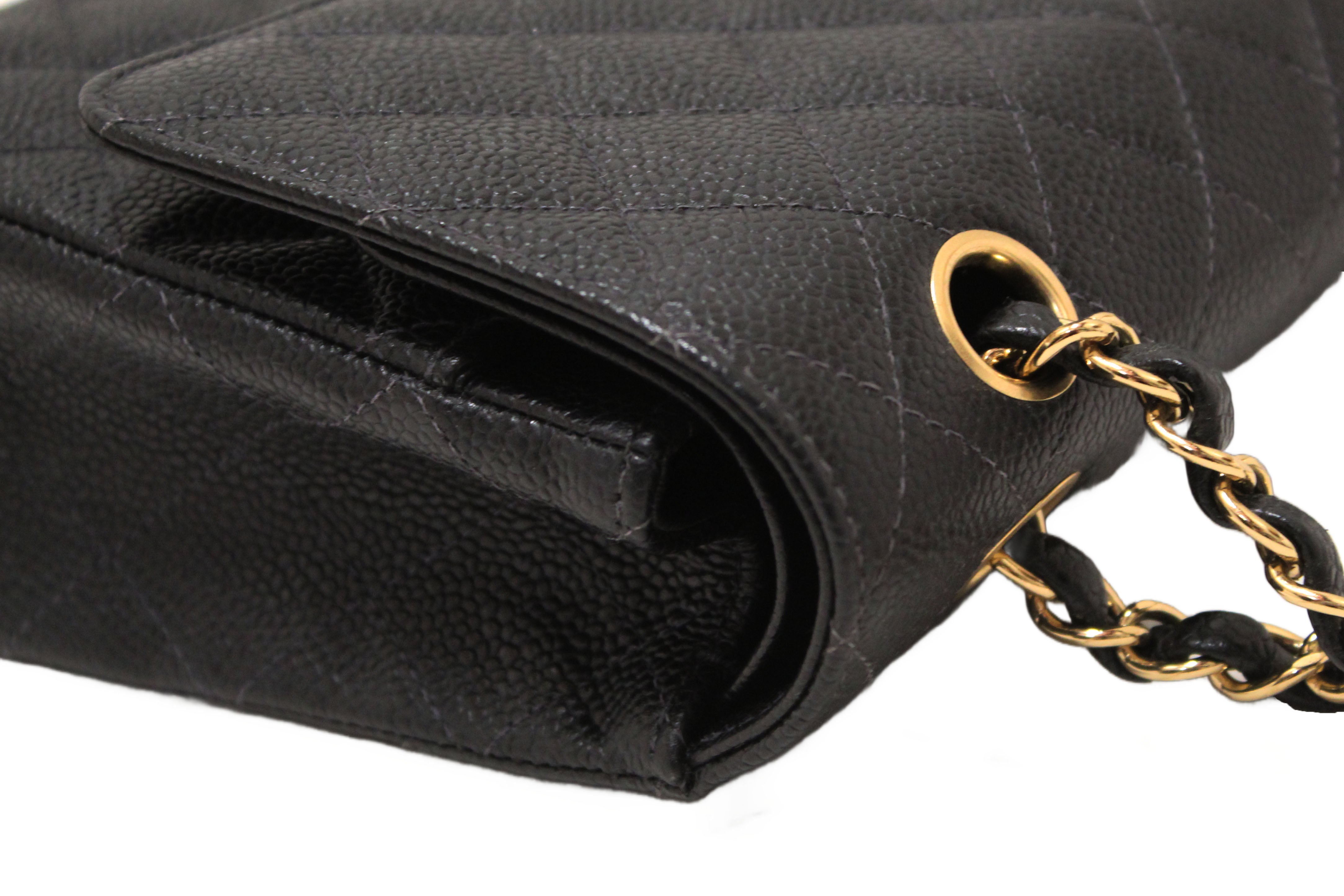 Authentic Chanel Classic Black Quilted Caviar Leather Classic Medium Double Flap Bag