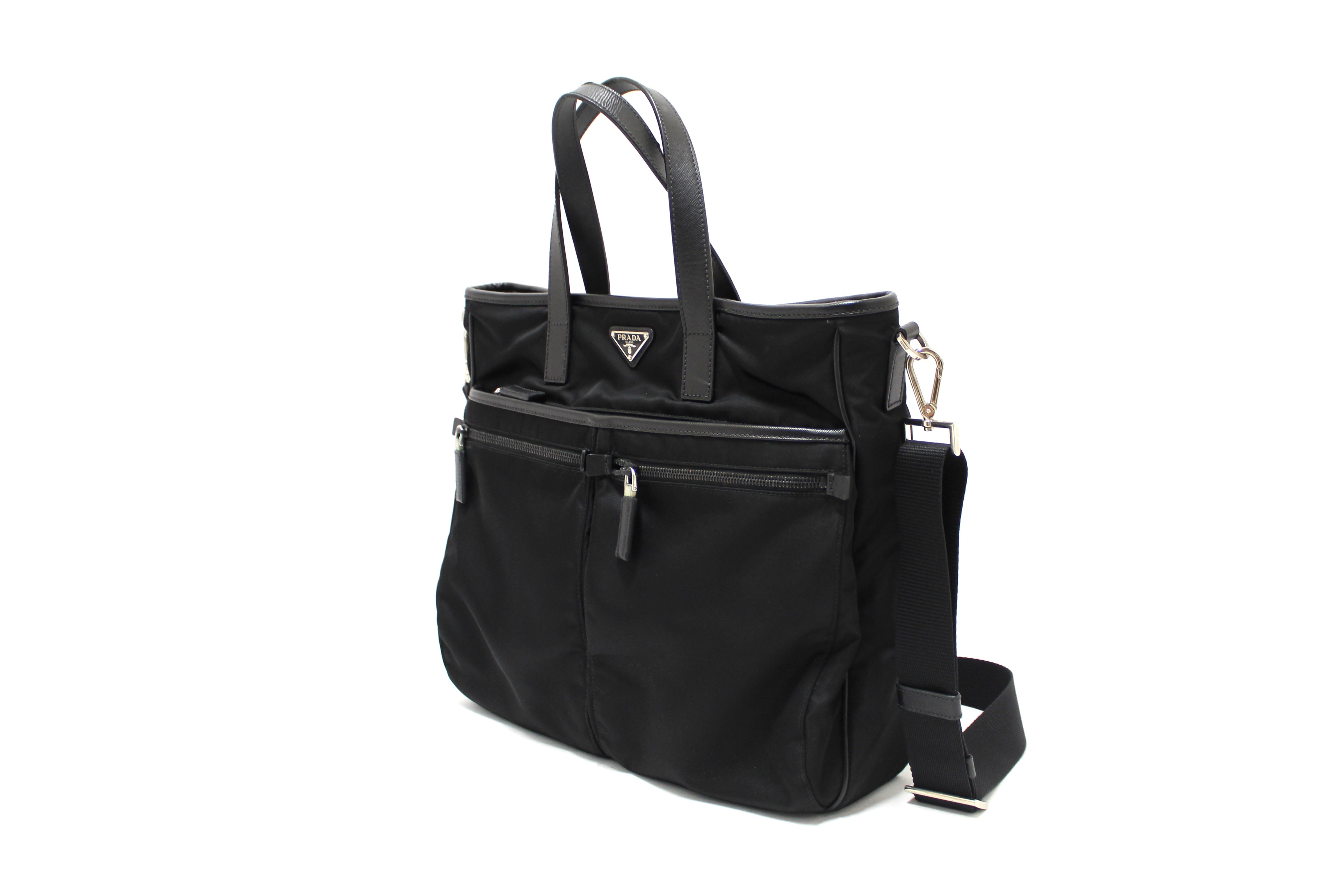 Authentic Prada Black Re-Nylon Pocket Tote Shoulder Bag