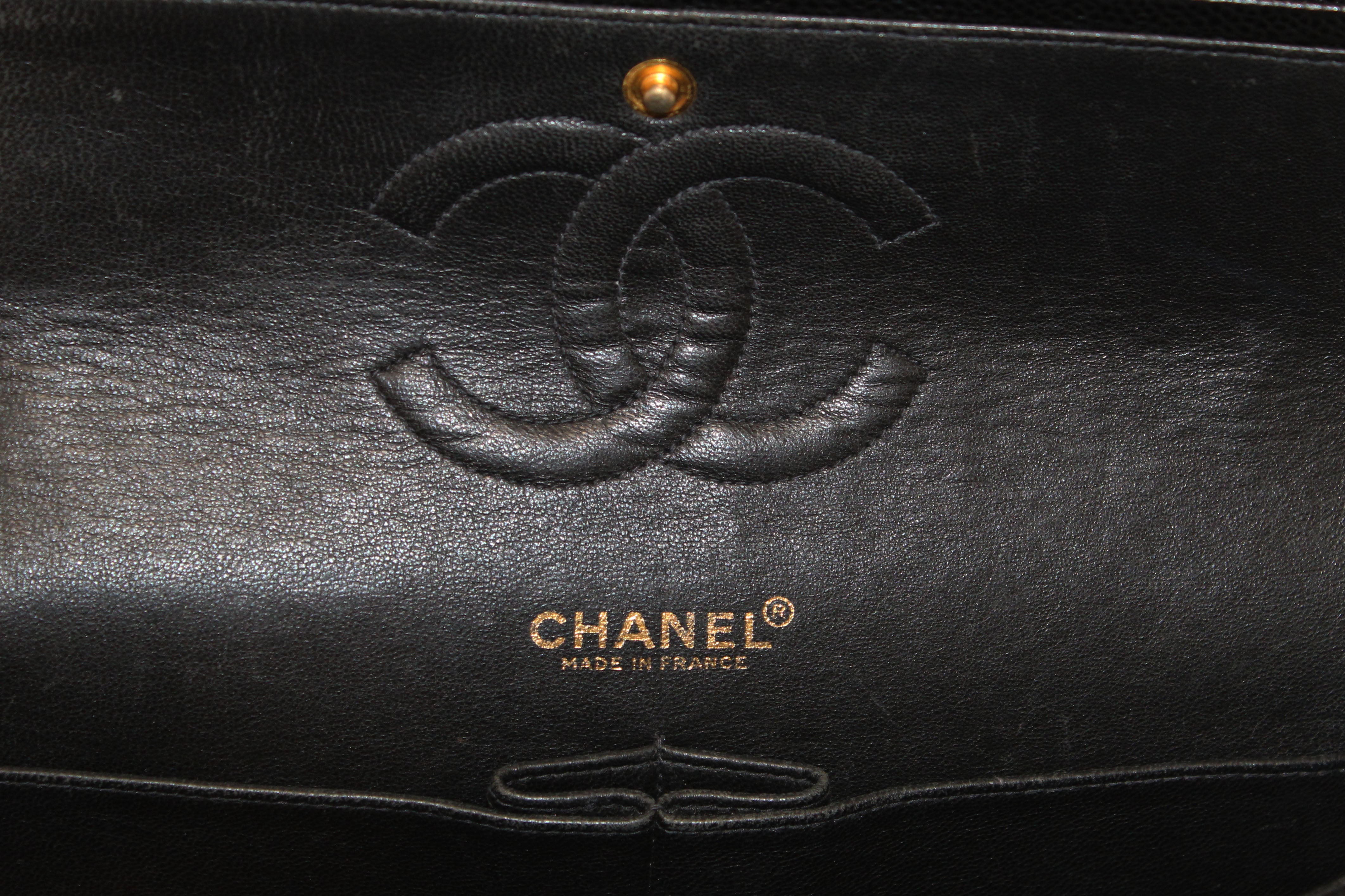 Authentic Chanel Classic Black Quilted Caviar Leather Classic Medium Double Flap Bag