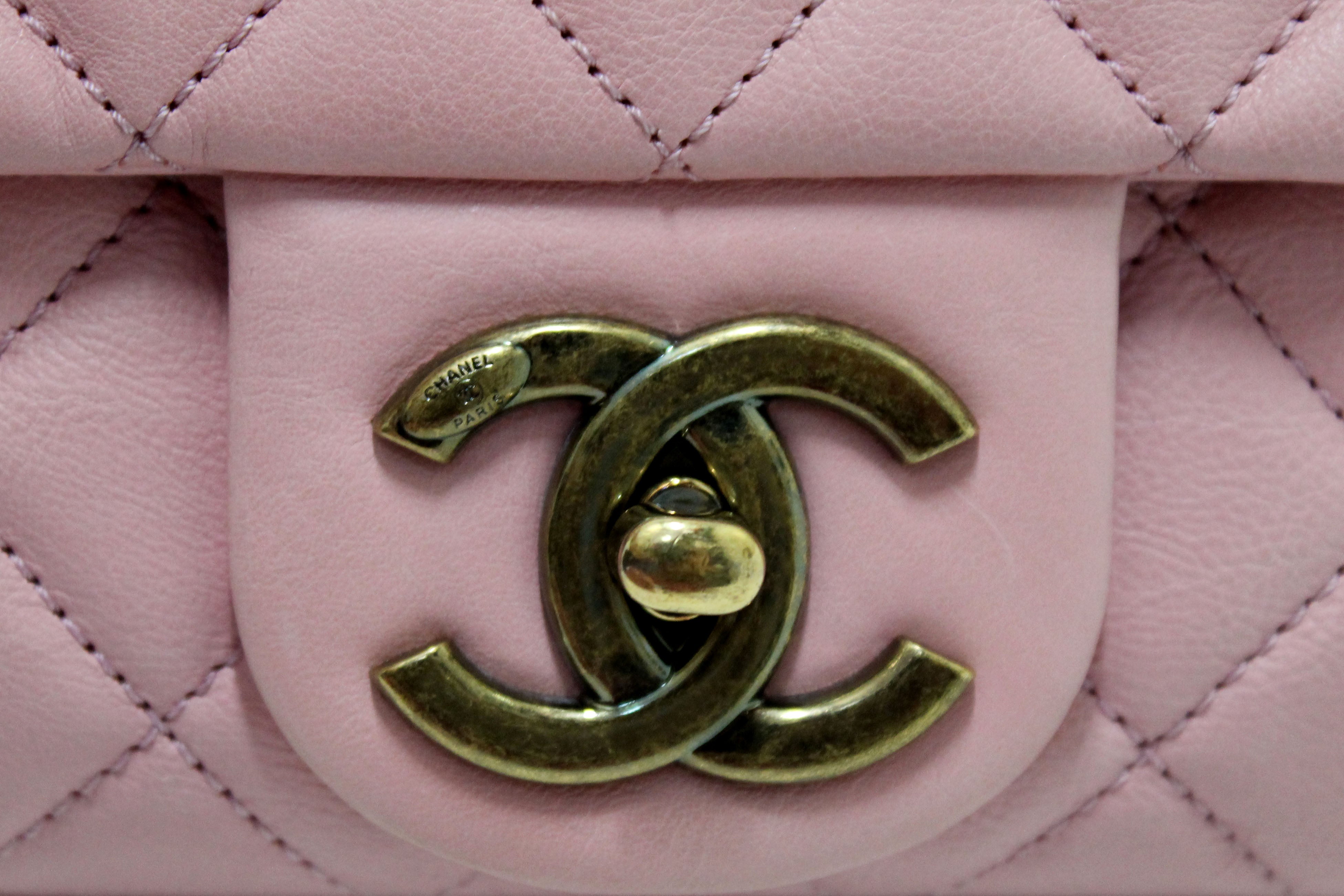 Authentic Chanel Pink Calfskin Leather Zipped Back Pocket Calfskin Flap Bag