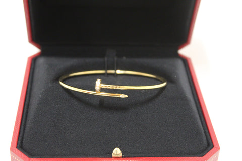 Authentic Cartier 18K Yellow Gold with Diamonds Small Juste Un Clou Bracelet Size 19
