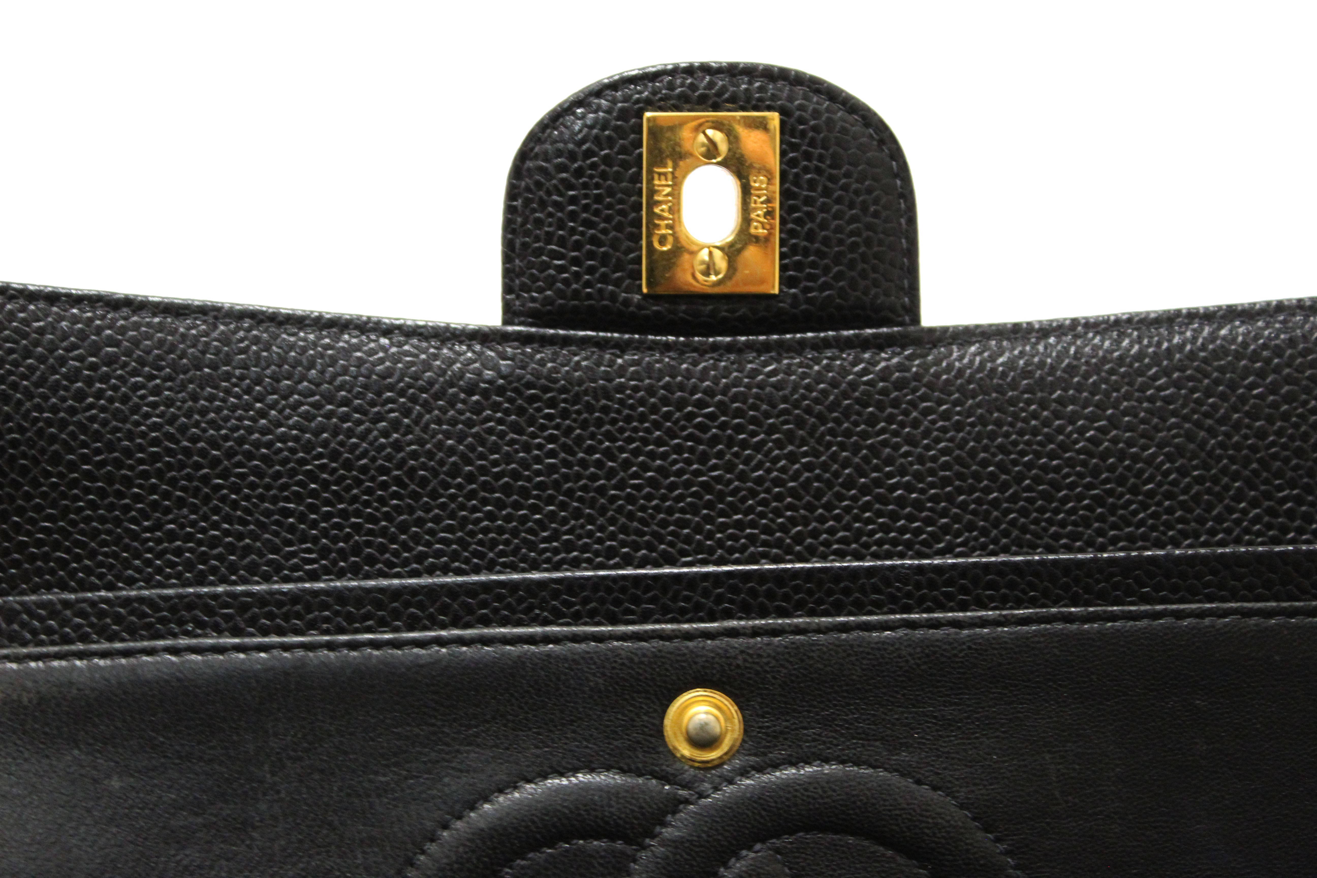 Authentic Chanel Classic Black Quilted Caviar Leather Classic Medium Double Flap Bag