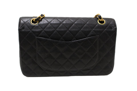Authentic Chanel Classic Black Quilted Caviar Leather Classic Medium Double Flap Bag