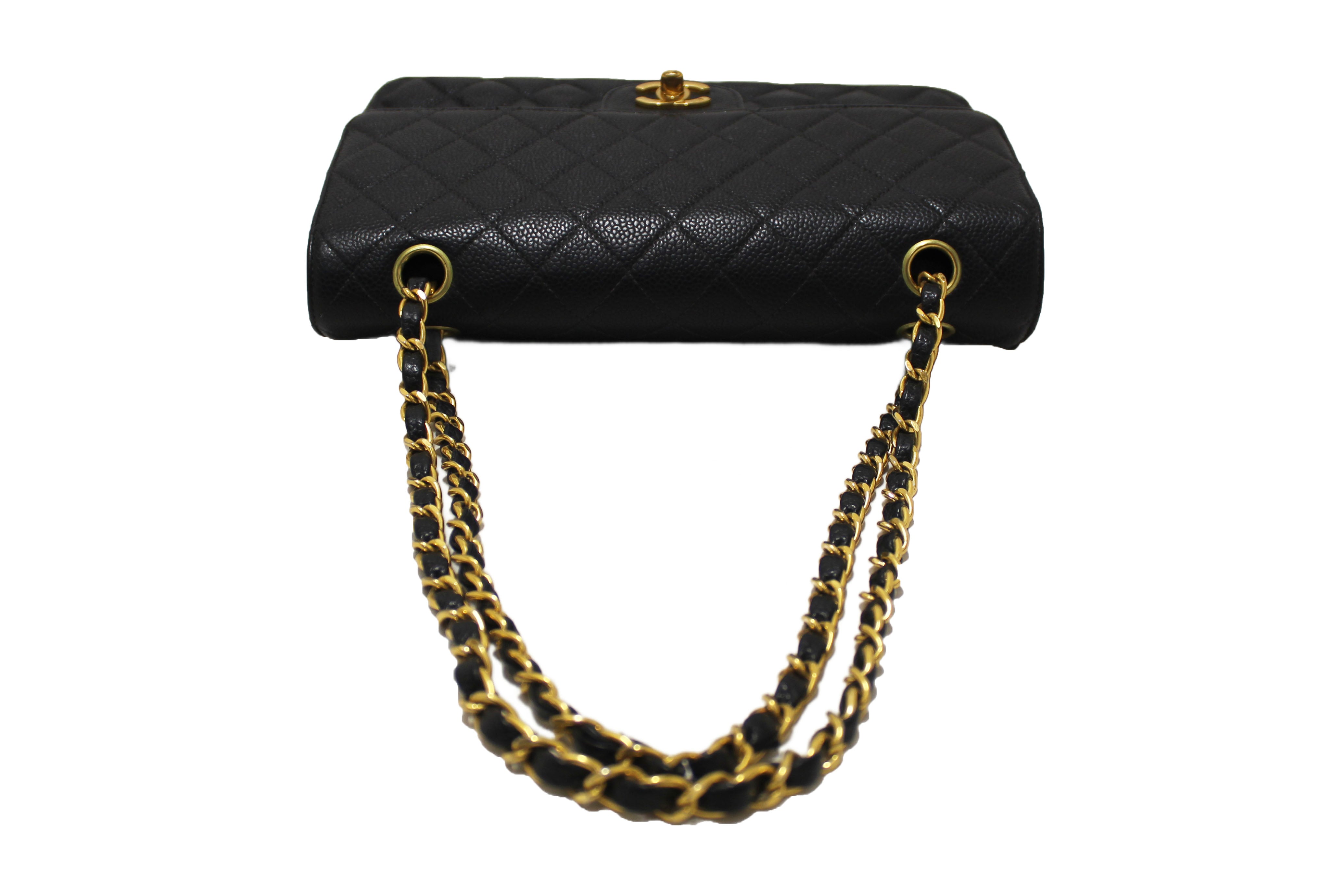 Authentic Chanel Classic Black Quilted Caviar Leather Classic Medium Double Flap Bag