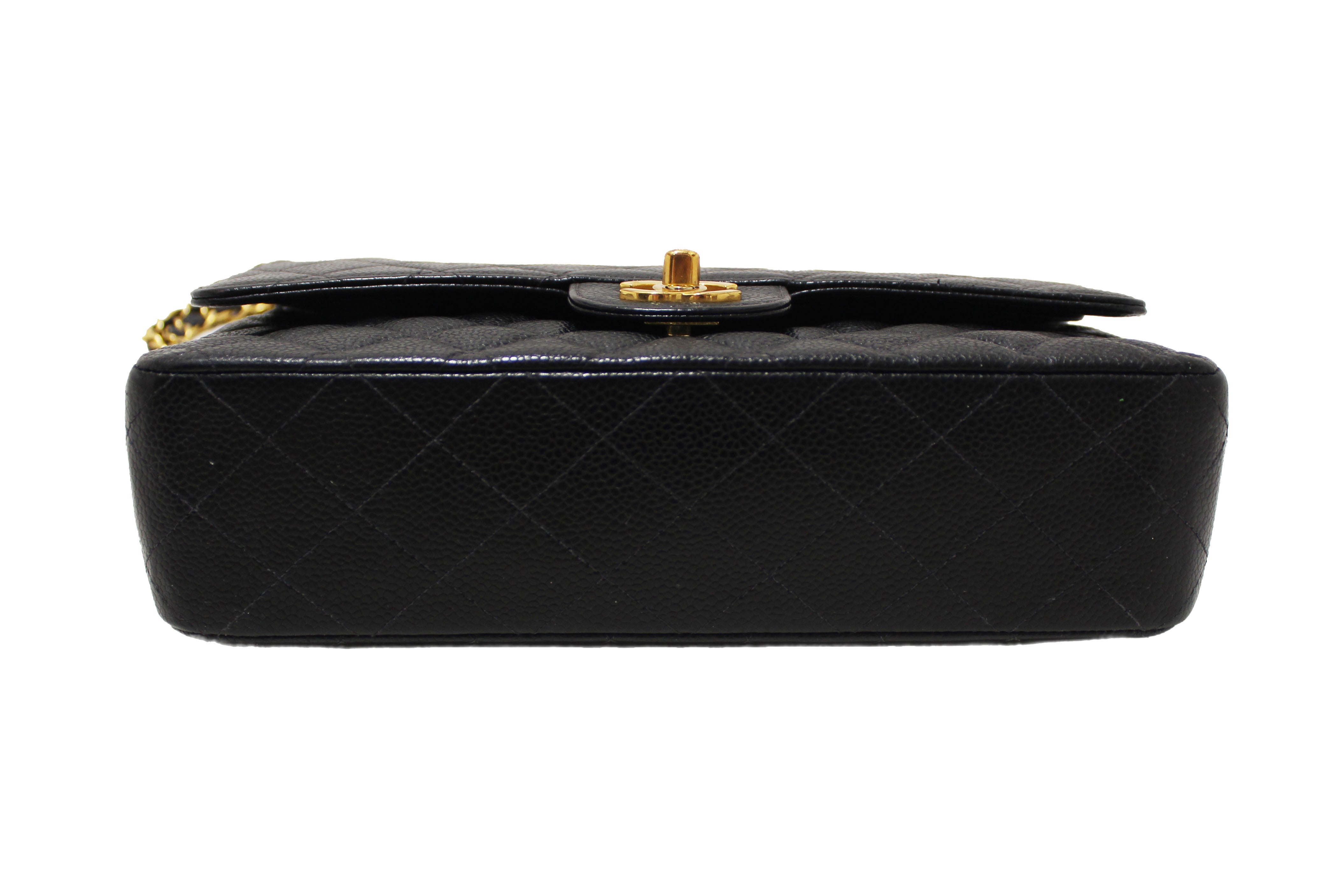 Authentic Chanel Classic Black Quilted Caviar Leather Classic Medium Double Flap Bag