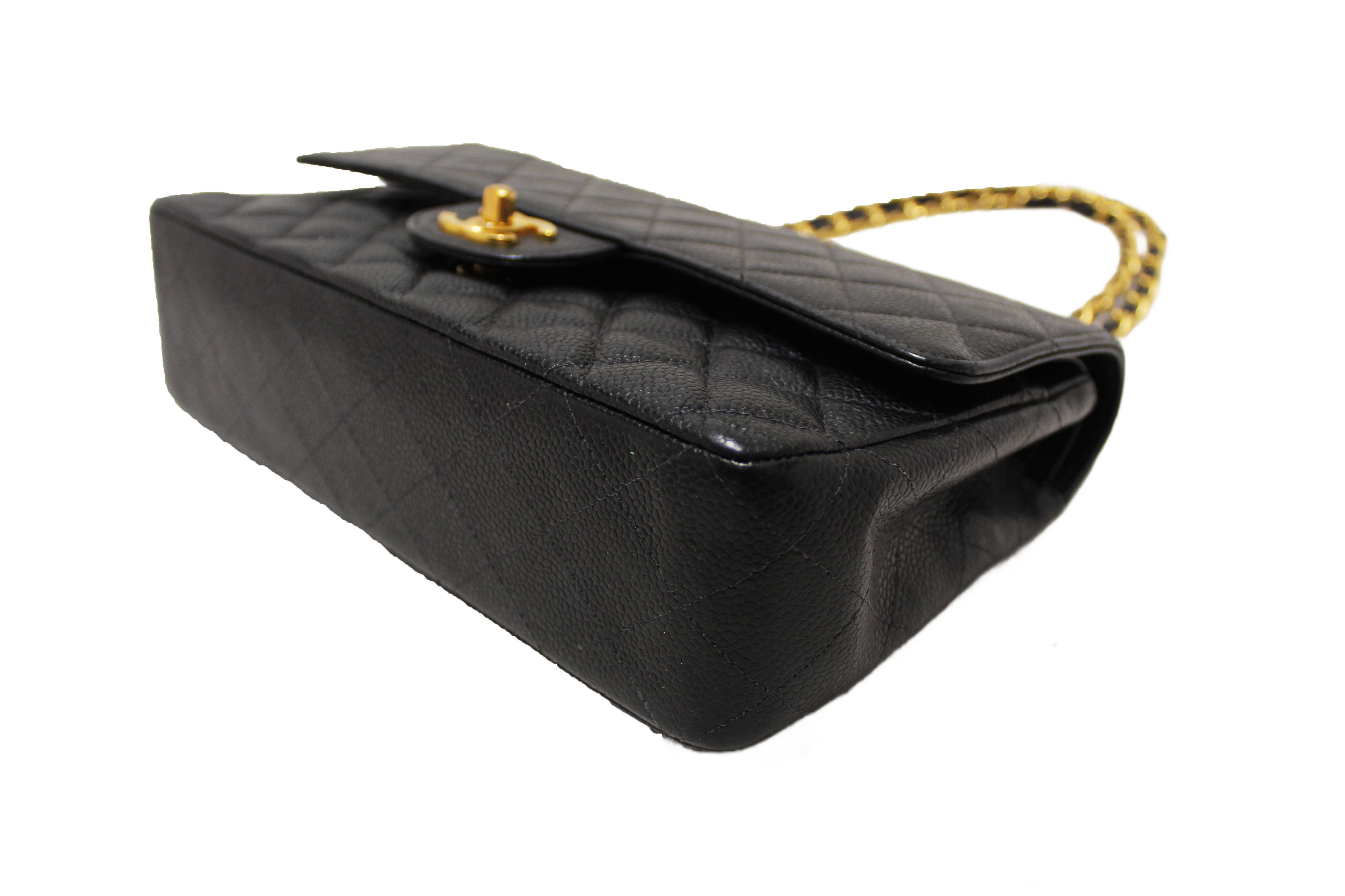Authentic Chanel Classic Black Quilted Caviar Leather Classic Medium Double Flap Bag