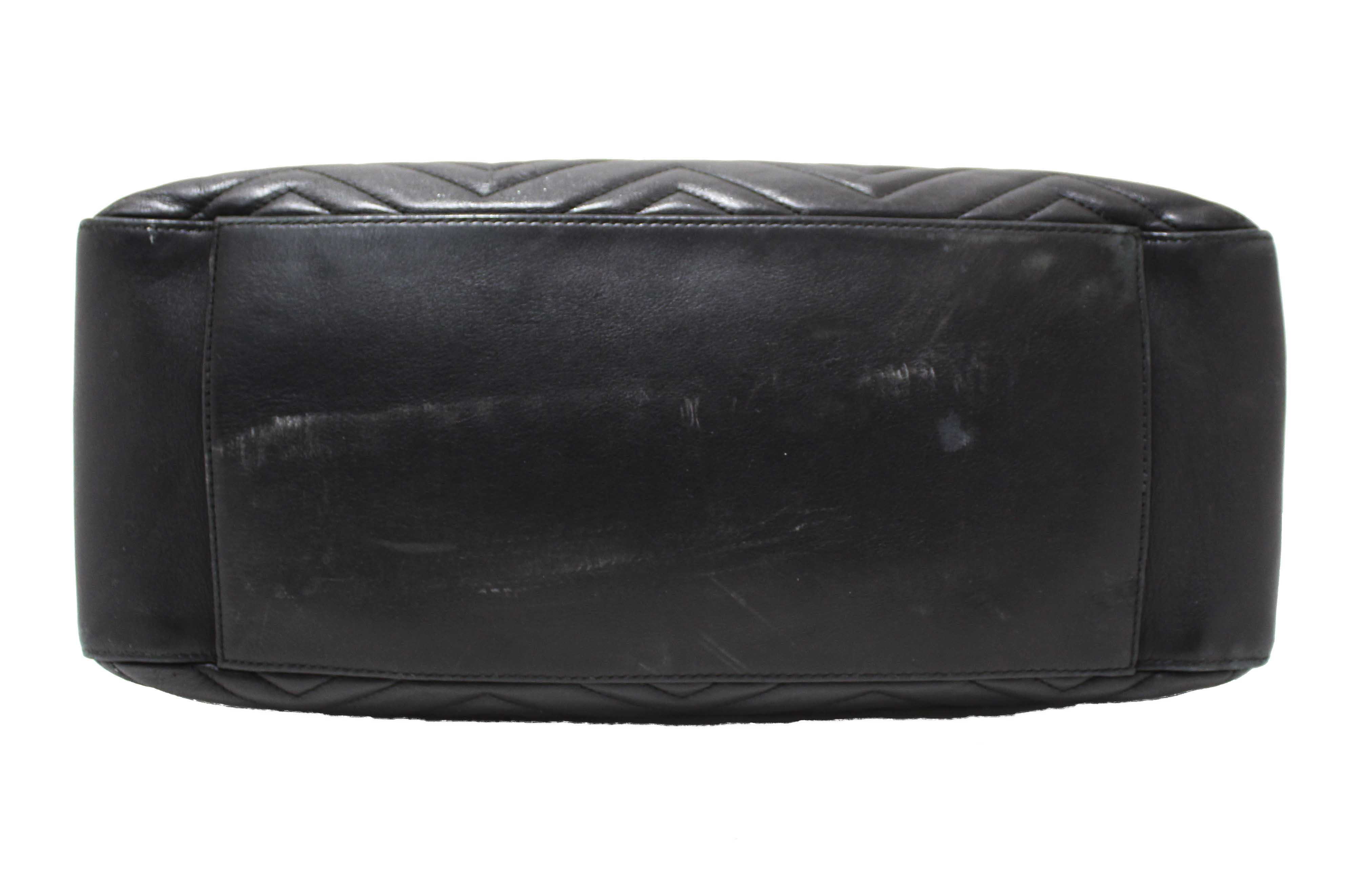 Authentic Gucci Black Leather Marmont Matelasse Medium Shoulder Tote 453569