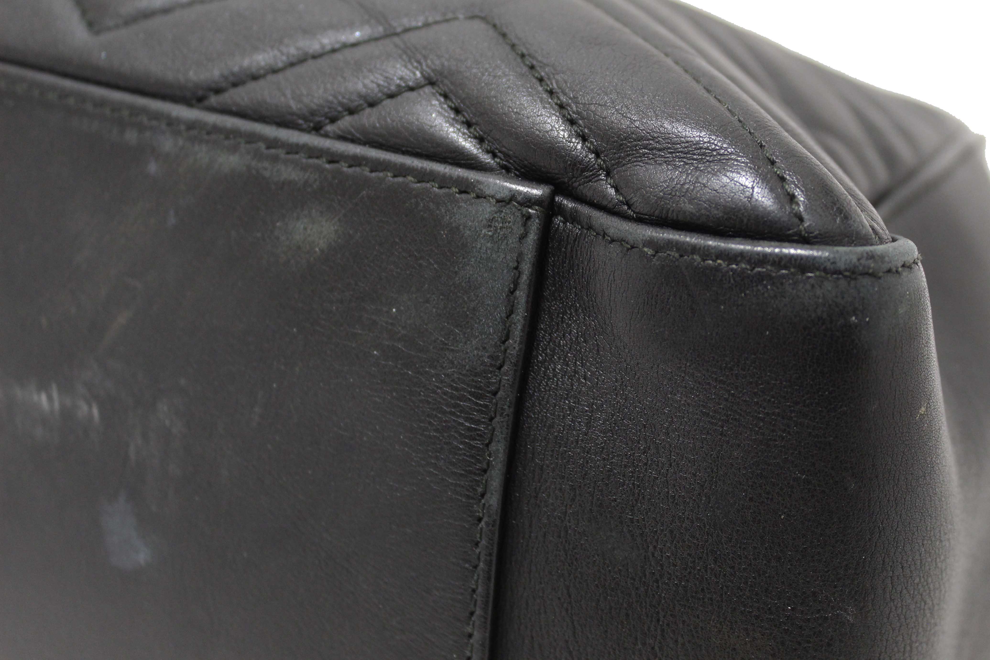 Authentic Gucci Black Leather Marmont Matelasse Medium Shoulder Tote 453569