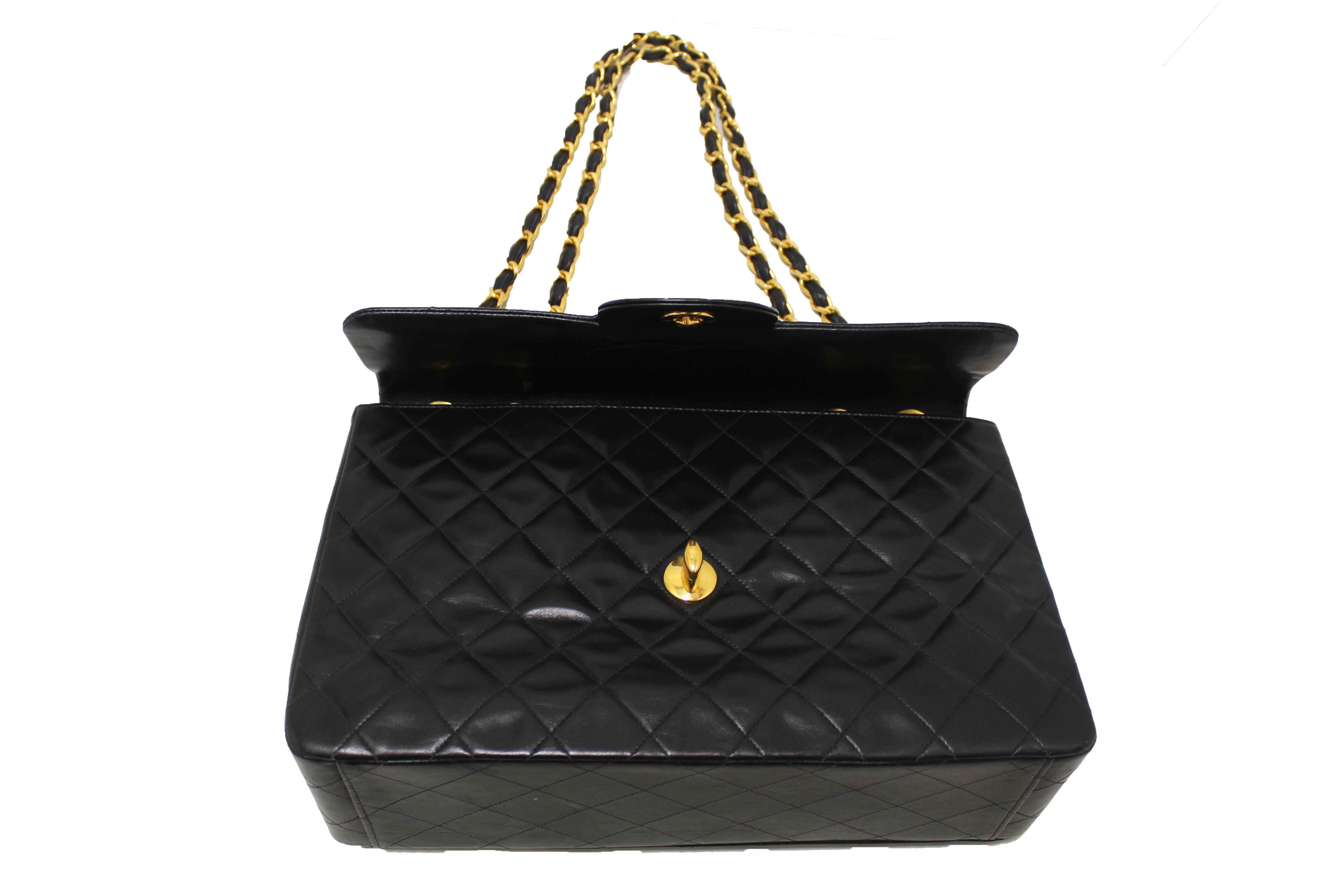Authentic Chanel Vintage Black Quilted Lambskin Leather Classic Maxi Flap Bag