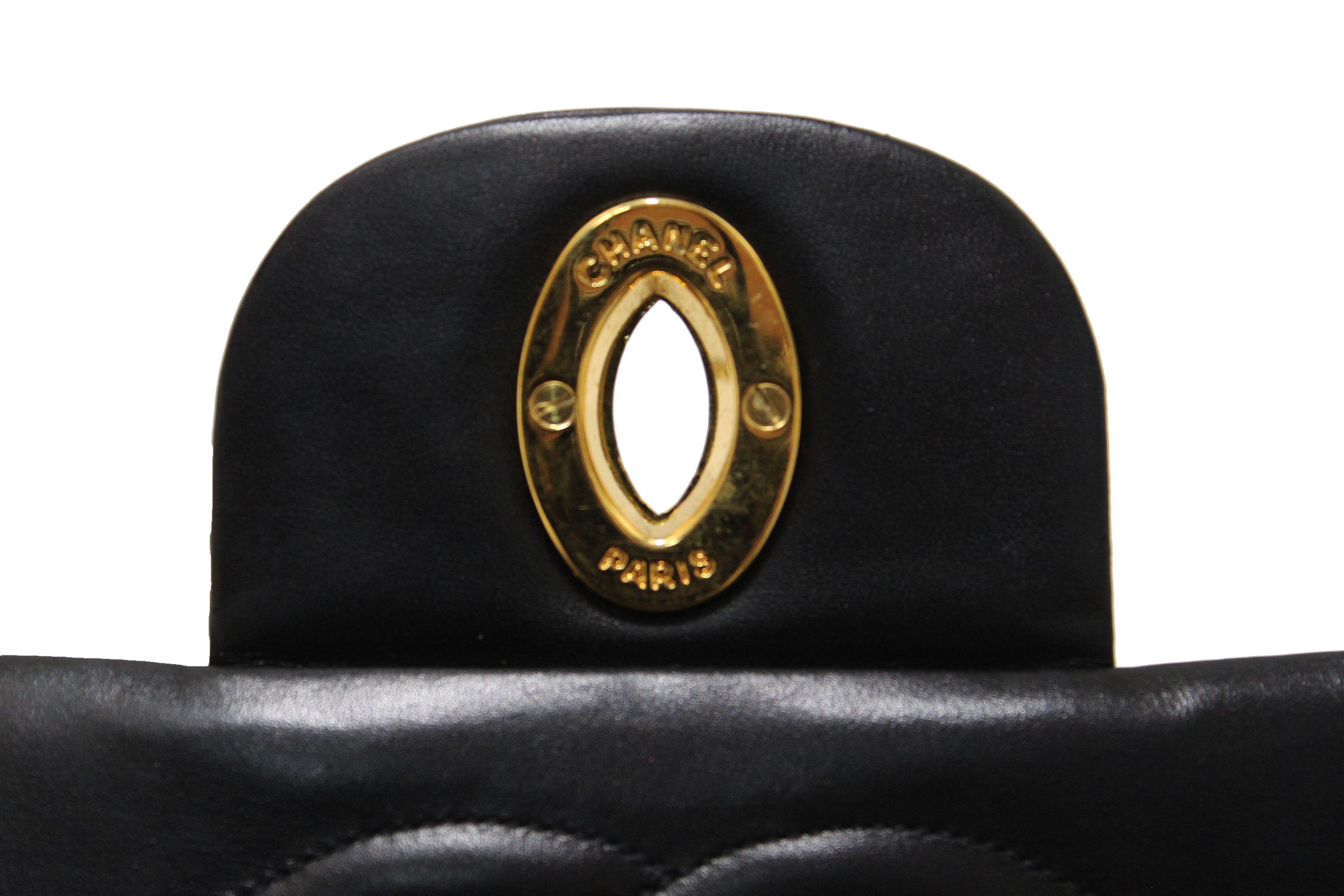 Authentic Chanel Vintage Black Quilted Lambskin Leather Classic Maxi Flap Bag