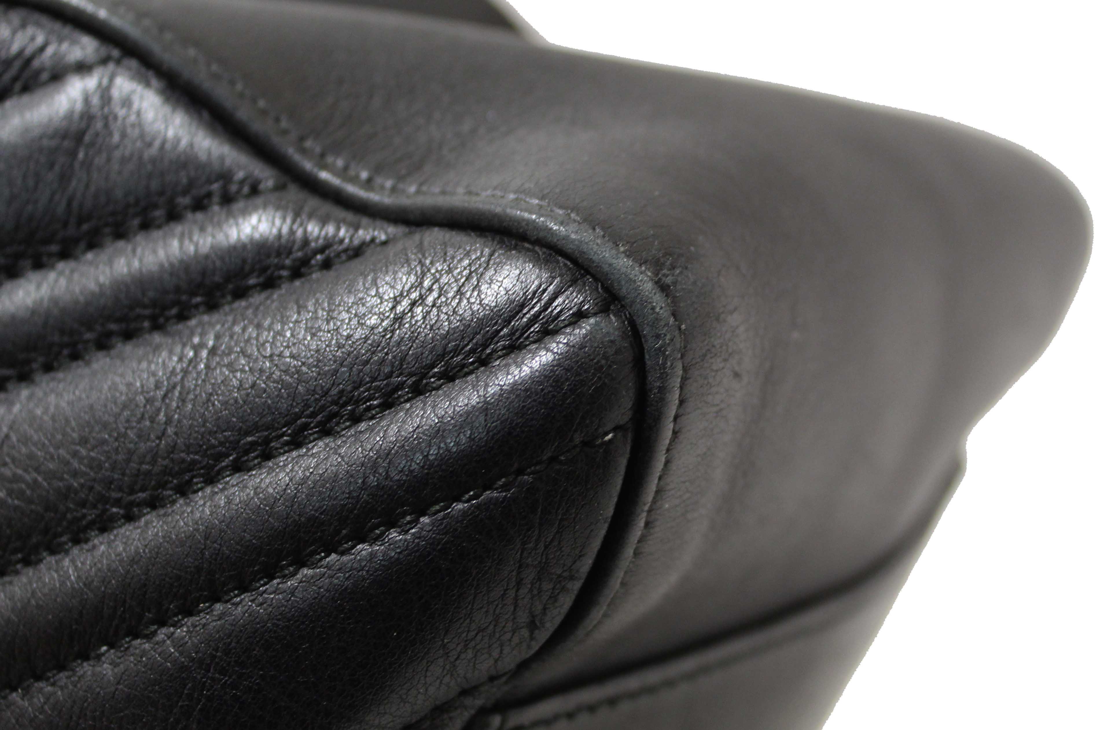 Authentic Gucci Black Leather Marmont Matelasse Medium Shoulder Tote 453569