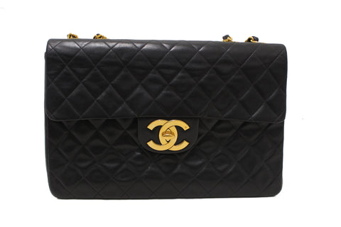Authentic Chanel Vintage Black Quilted Lambskin Leather Classic Maxi Flap Bag