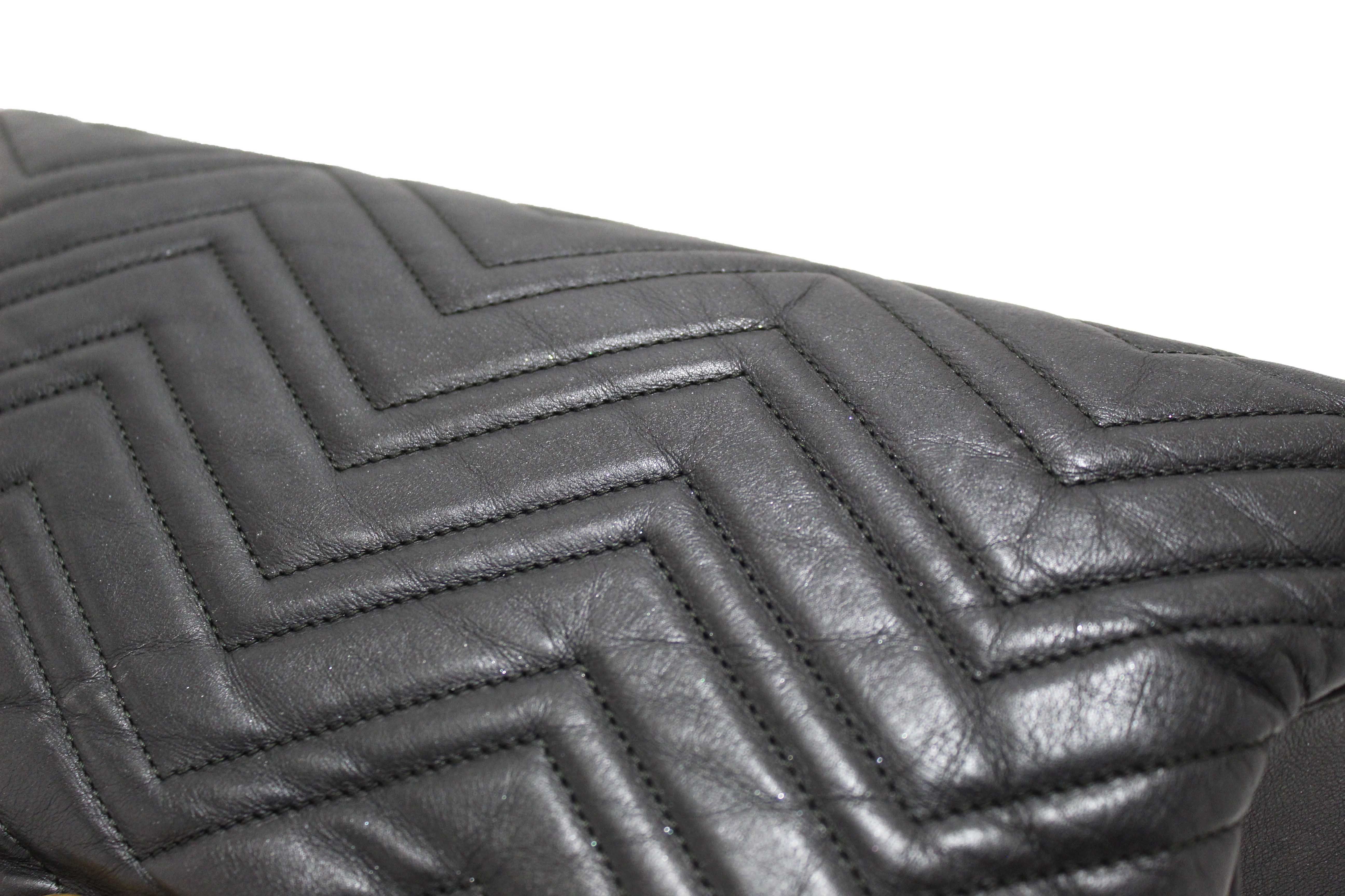 Authentic Gucci Black Leather Marmont Matelasse Medium Shoulder Tote 453569