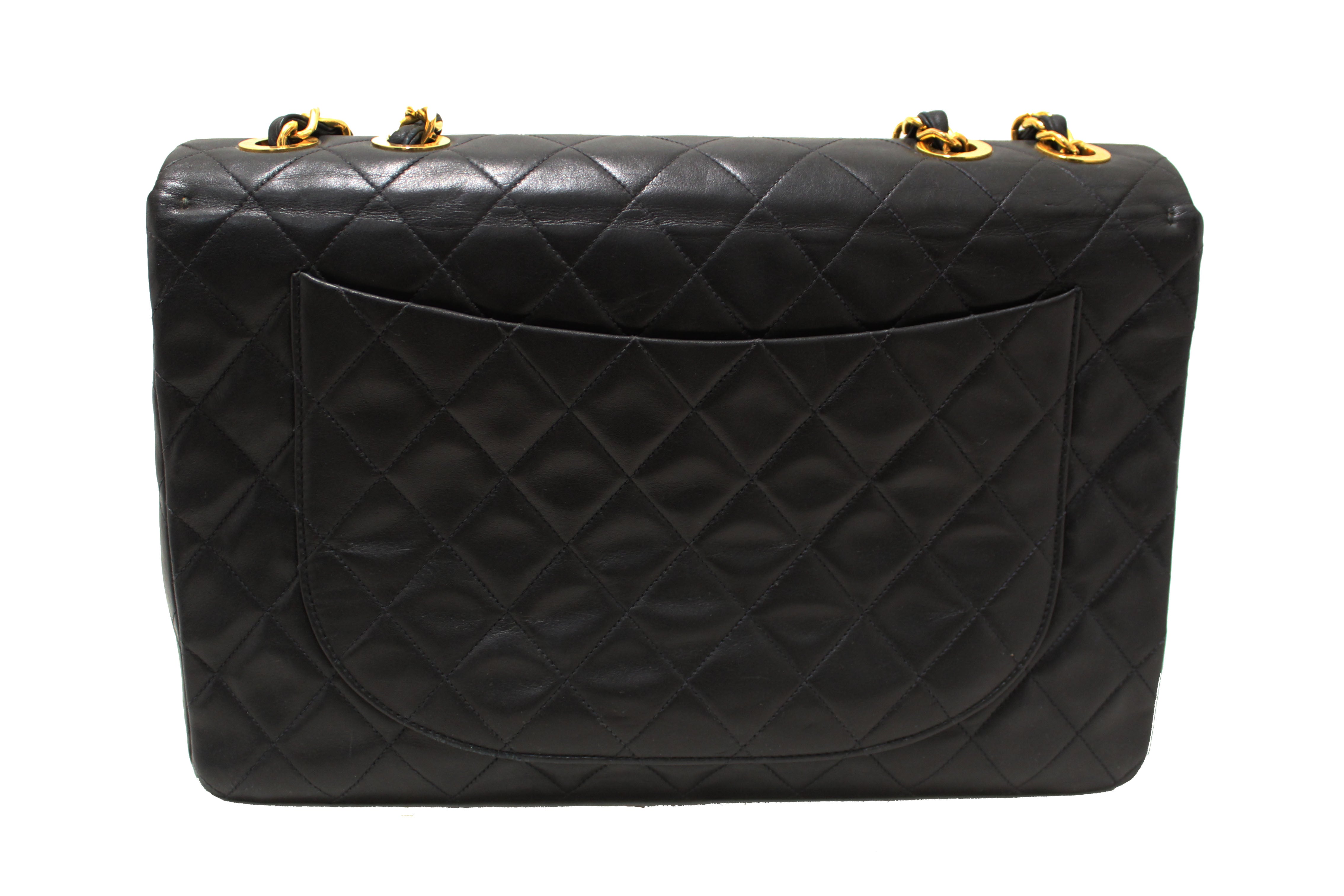 Authentic Chanel Vintage Black Quilted Lambskin Leather Classic Maxi Flap Bag