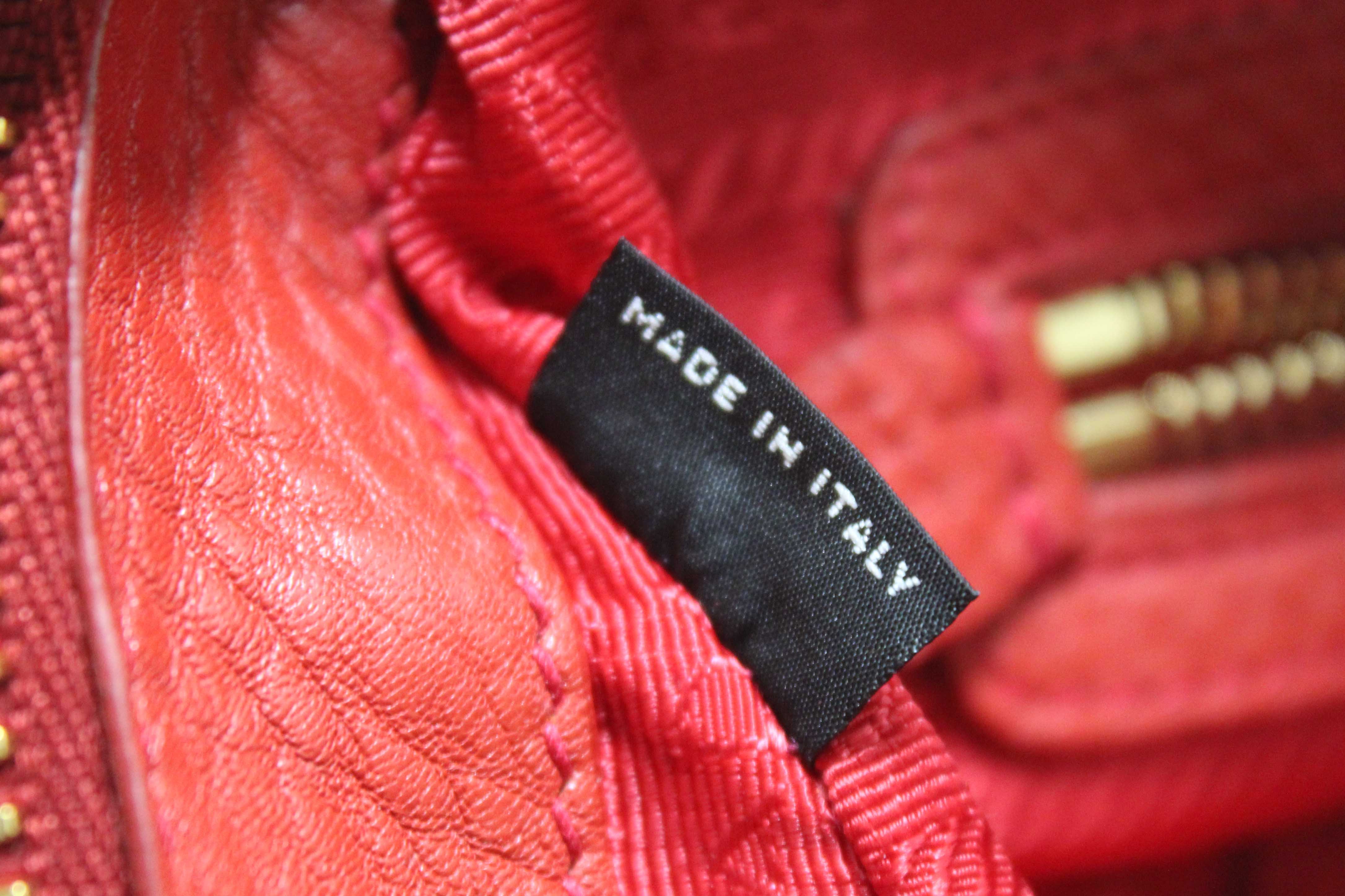 Authentic Prada Red Vitello Daino Bauletto Leather Bowling Bag