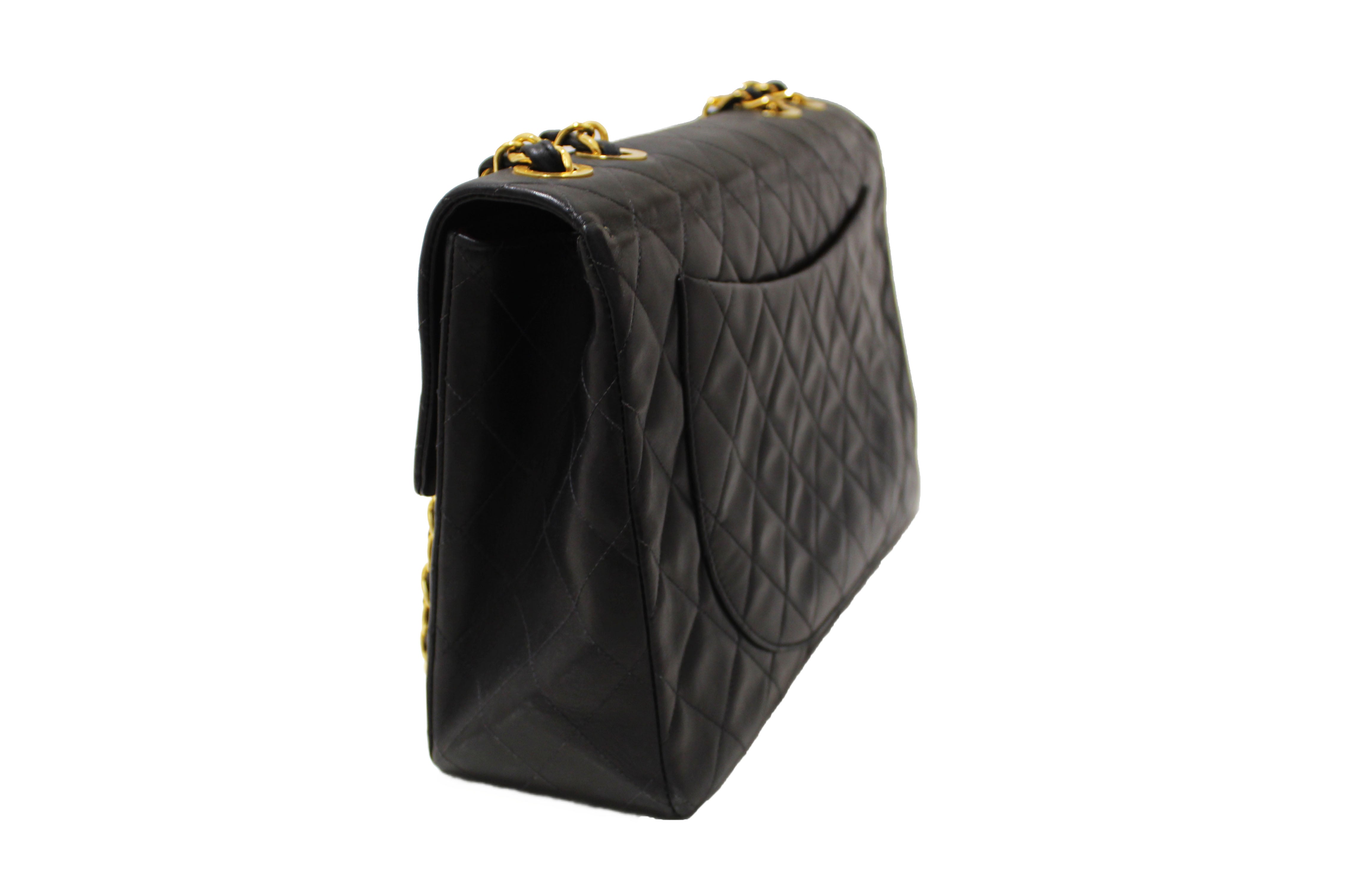 Authentic Chanel Vintage Black Quilted Lambskin Leather Classic Maxi Flap Bag