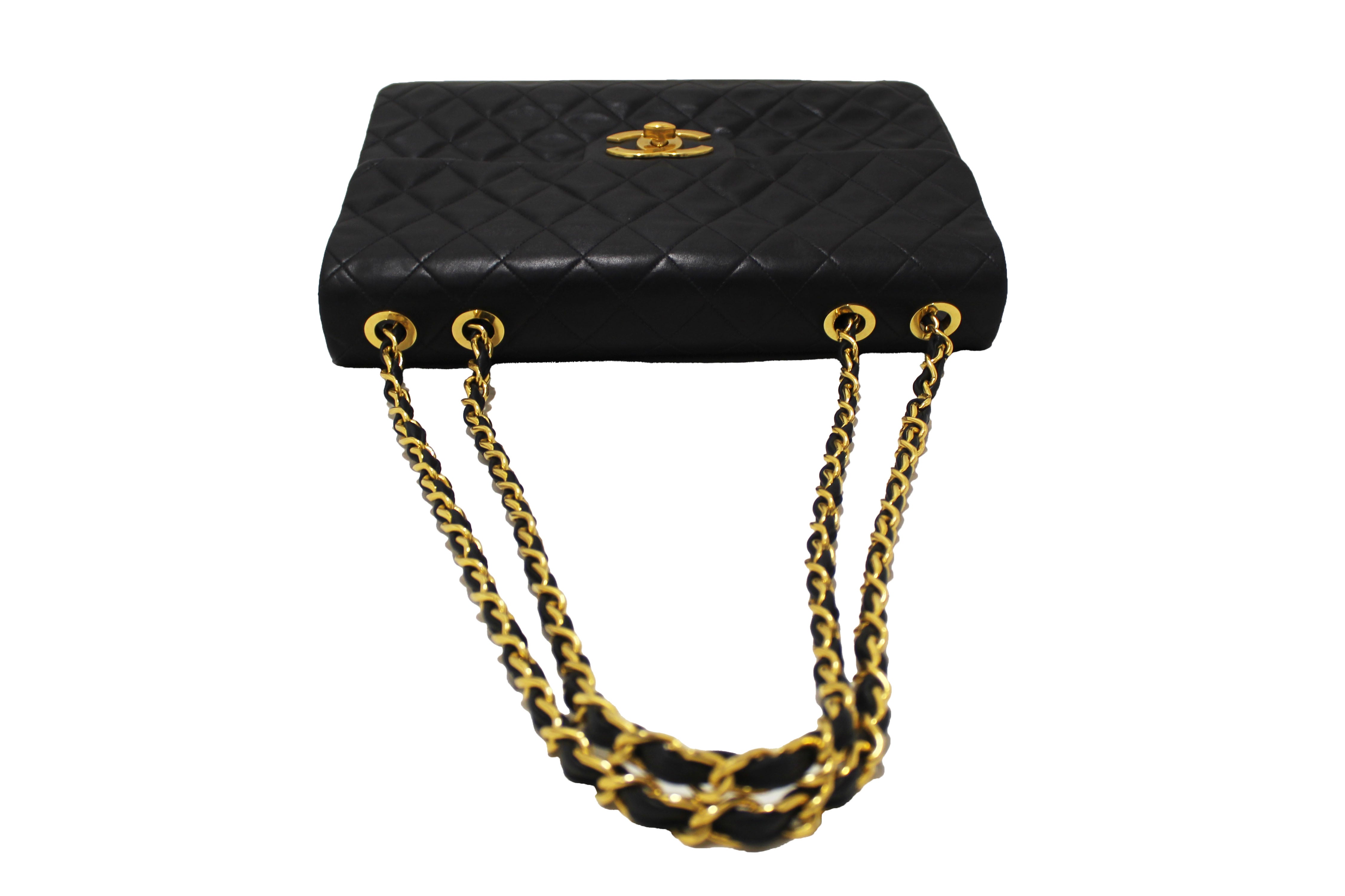 Authentic Chanel Vintage Black Quilted Lambskin Leather Classic Maxi Flap Bag
