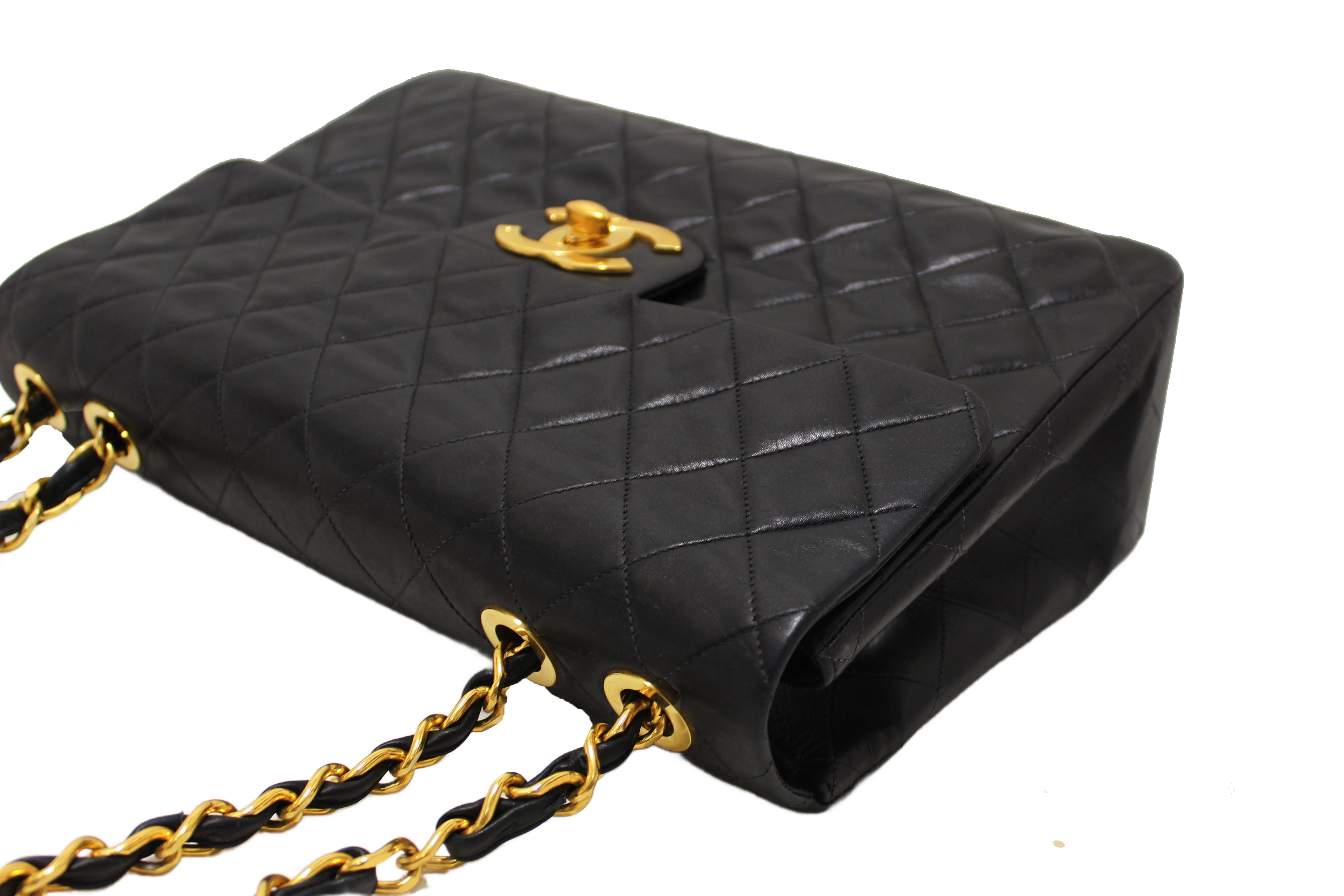 Authentic Chanel Vintage Black Quilted Lambskin Leather Classic Maxi Flap Bag
