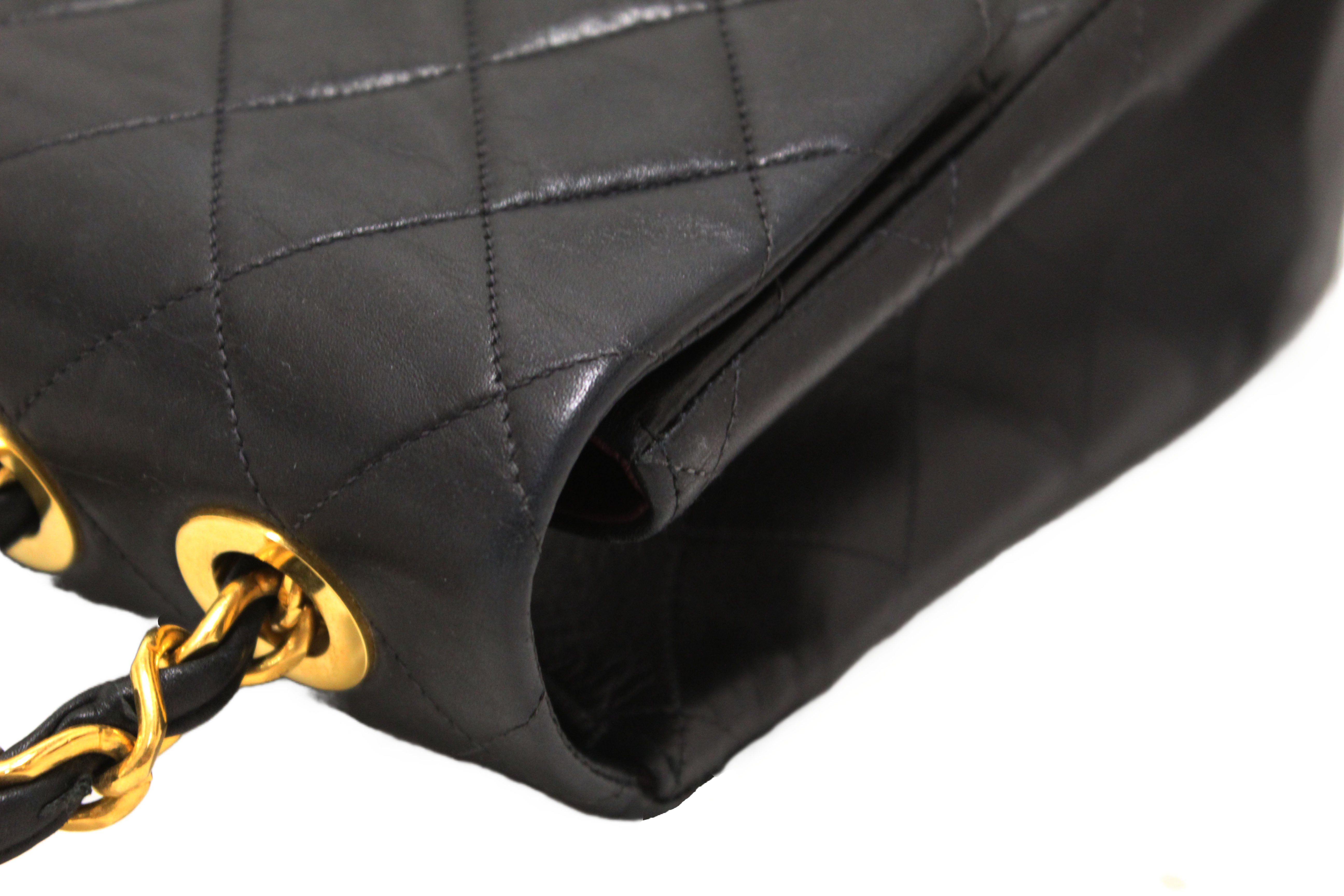 Authentic Chanel Vintage Black Quilted Lambskin Leather Classic Maxi Flap Bag
