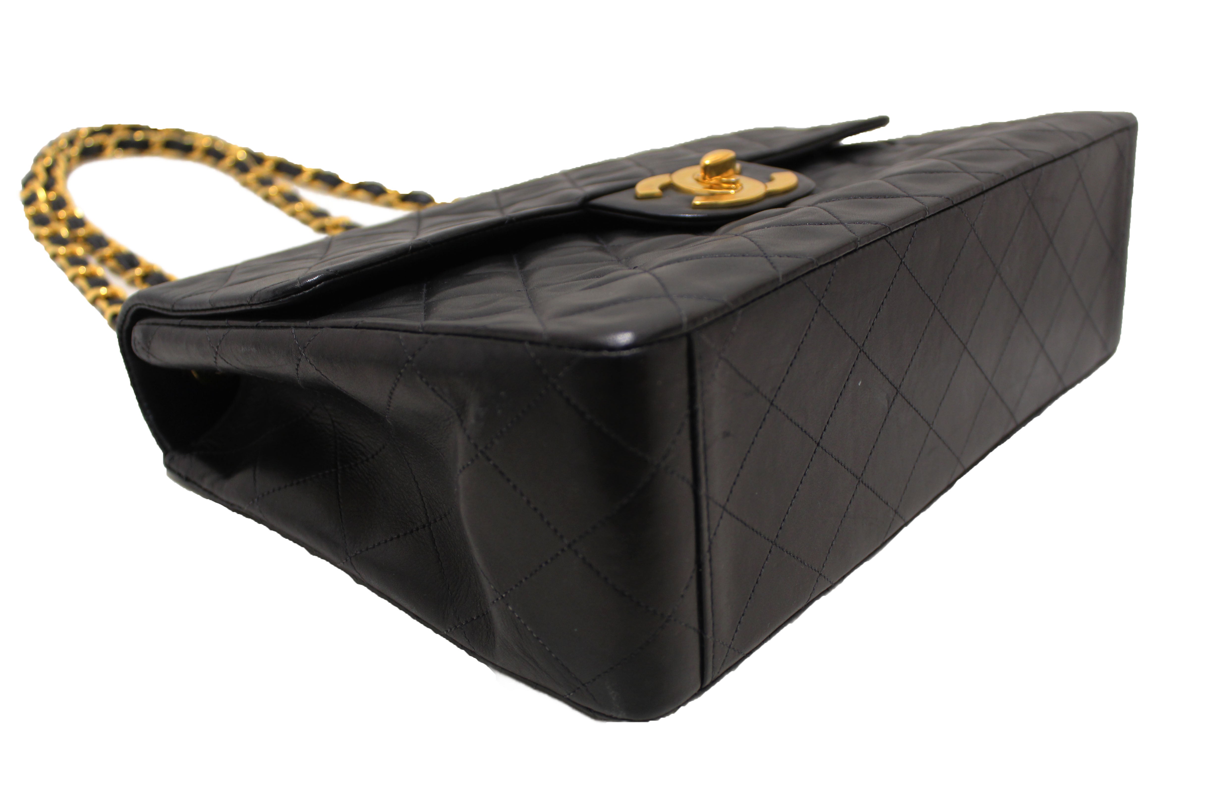 Authentic Chanel Vintage Black Quilted Lambskin Leather Classic Maxi Flap Bag