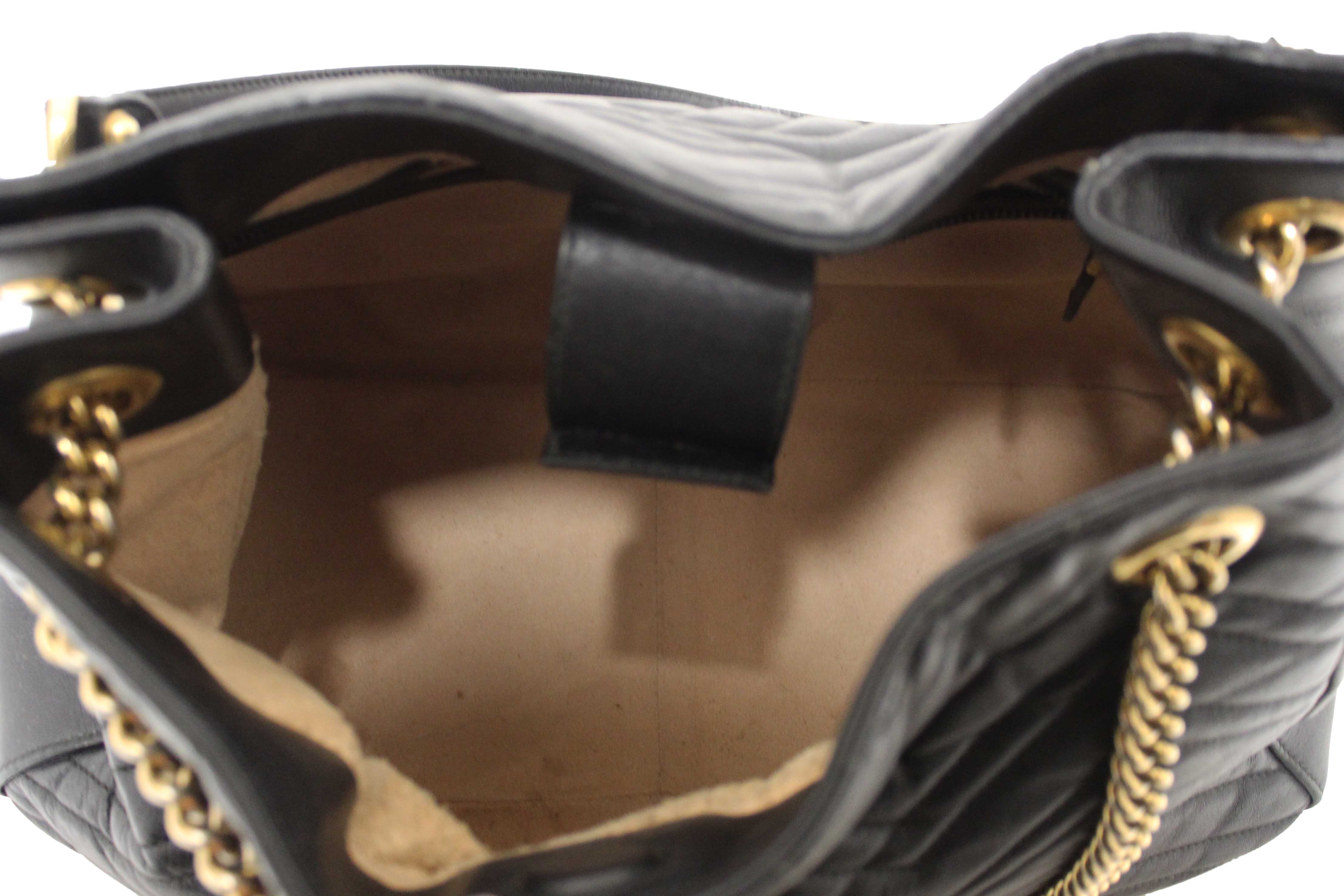 Authentic Gucci Black Leather Marmont Matelasse Medium Shoulder Tote 453569