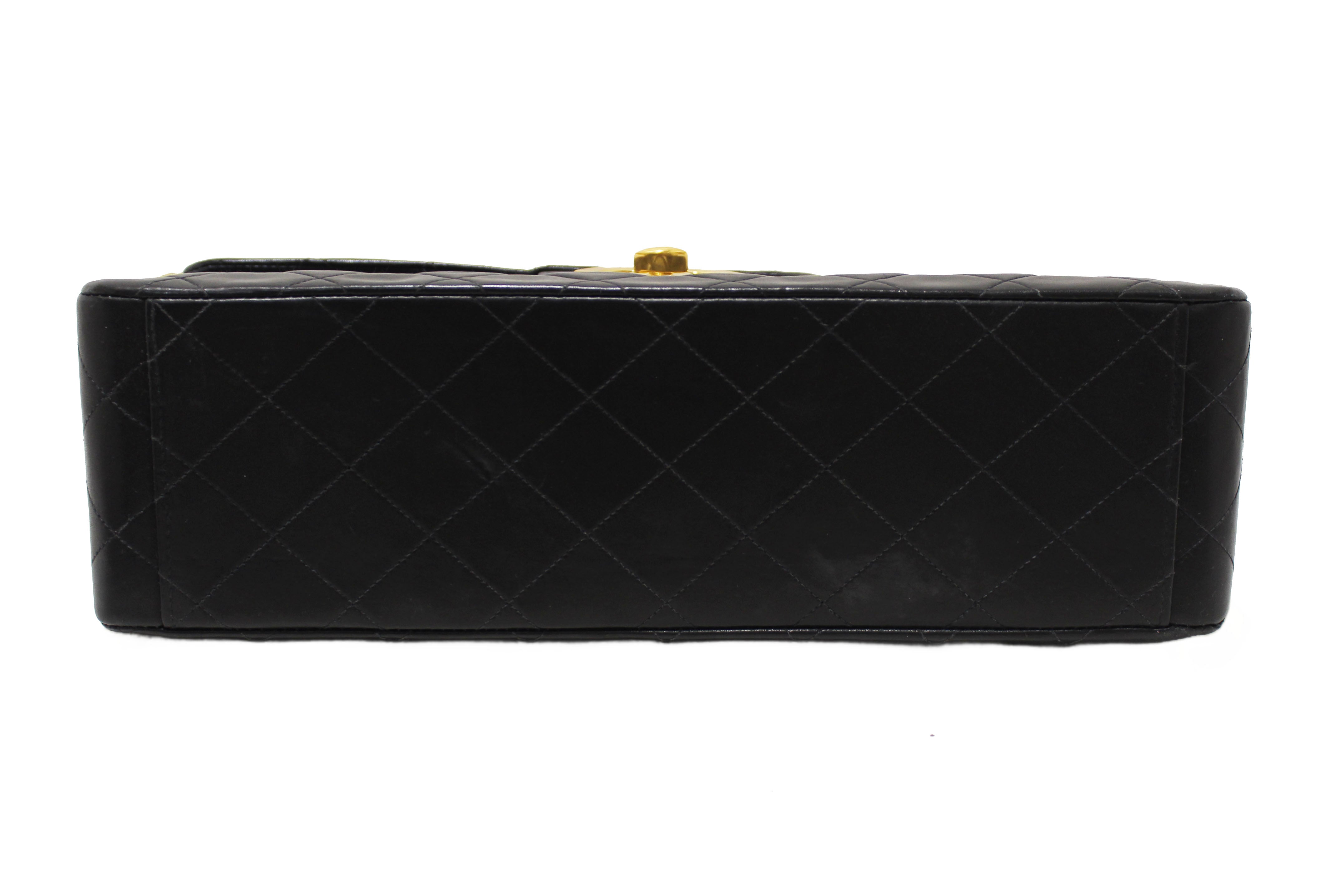 Authentic Chanel Vintage Black Quilted Lambskin Leather Classic Maxi Flap Bag
