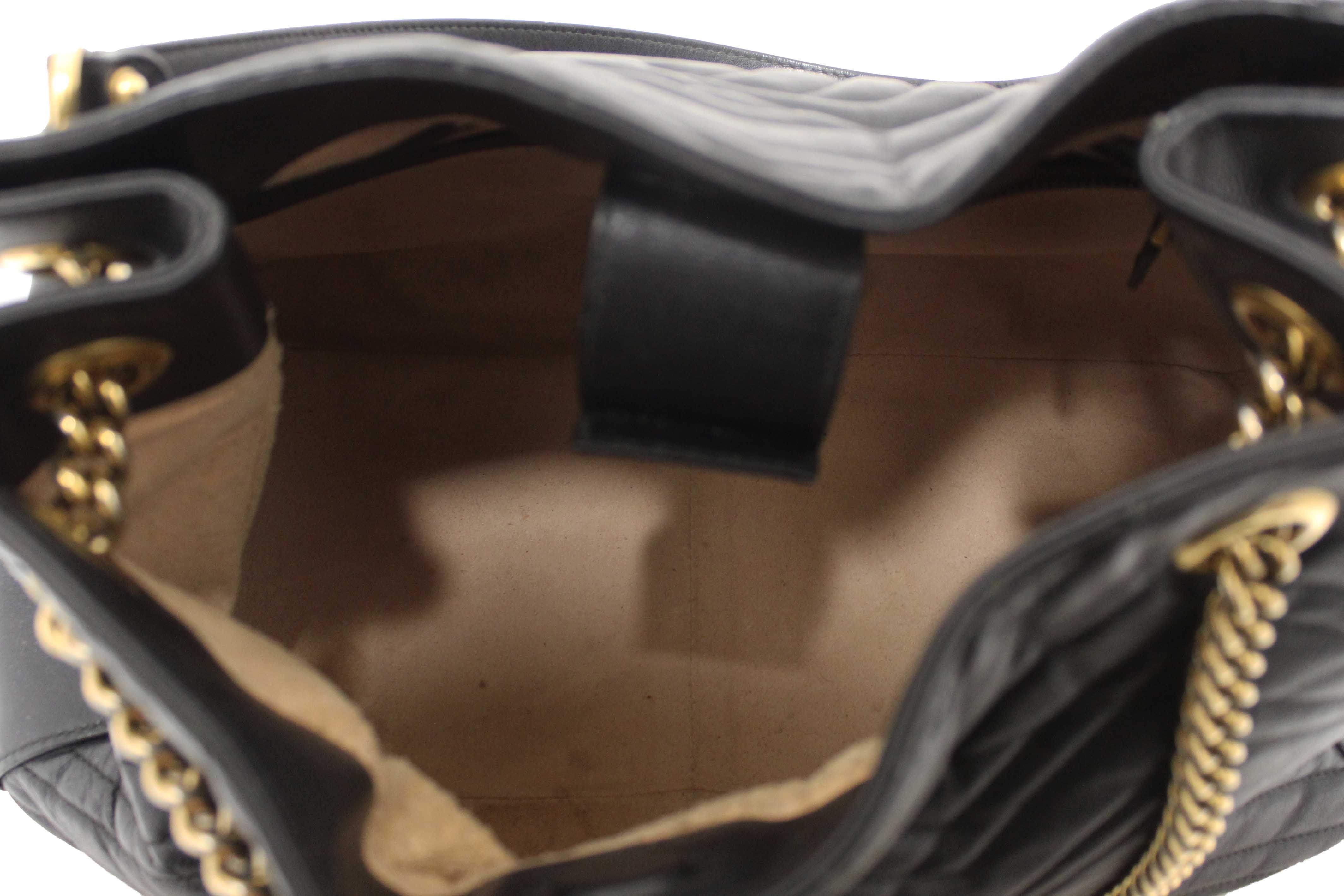 Authentic Gucci Black Leather Marmont Matelasse Medium Shoulder Tote 453569