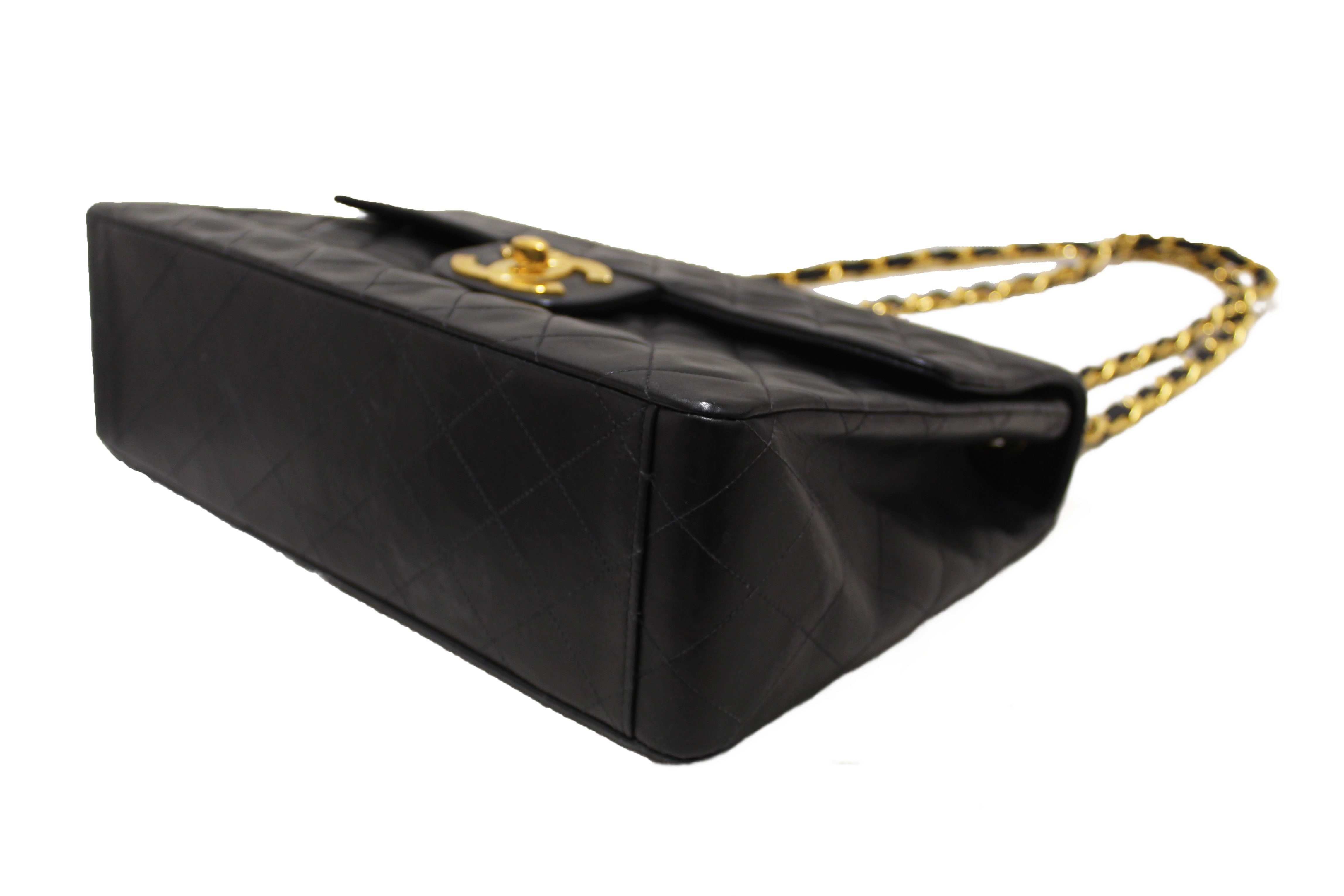 Authentic Chanel Vintage Black Quilted Lambskin Leather Classic Maxi Flap Bag