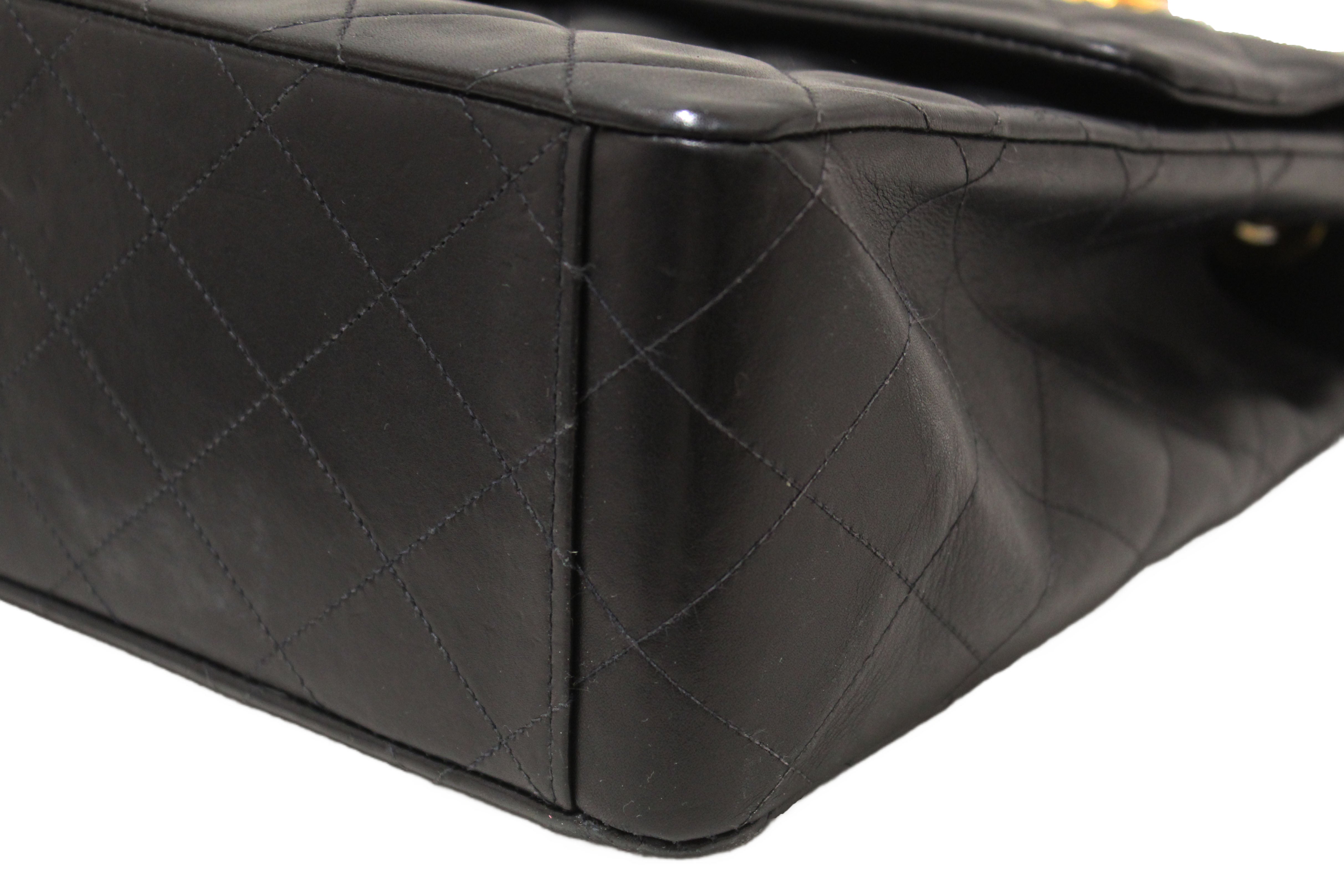 Authentic Chanel Vintage Black Quilted Lambskin Leather Classic Maxi Flap Bag