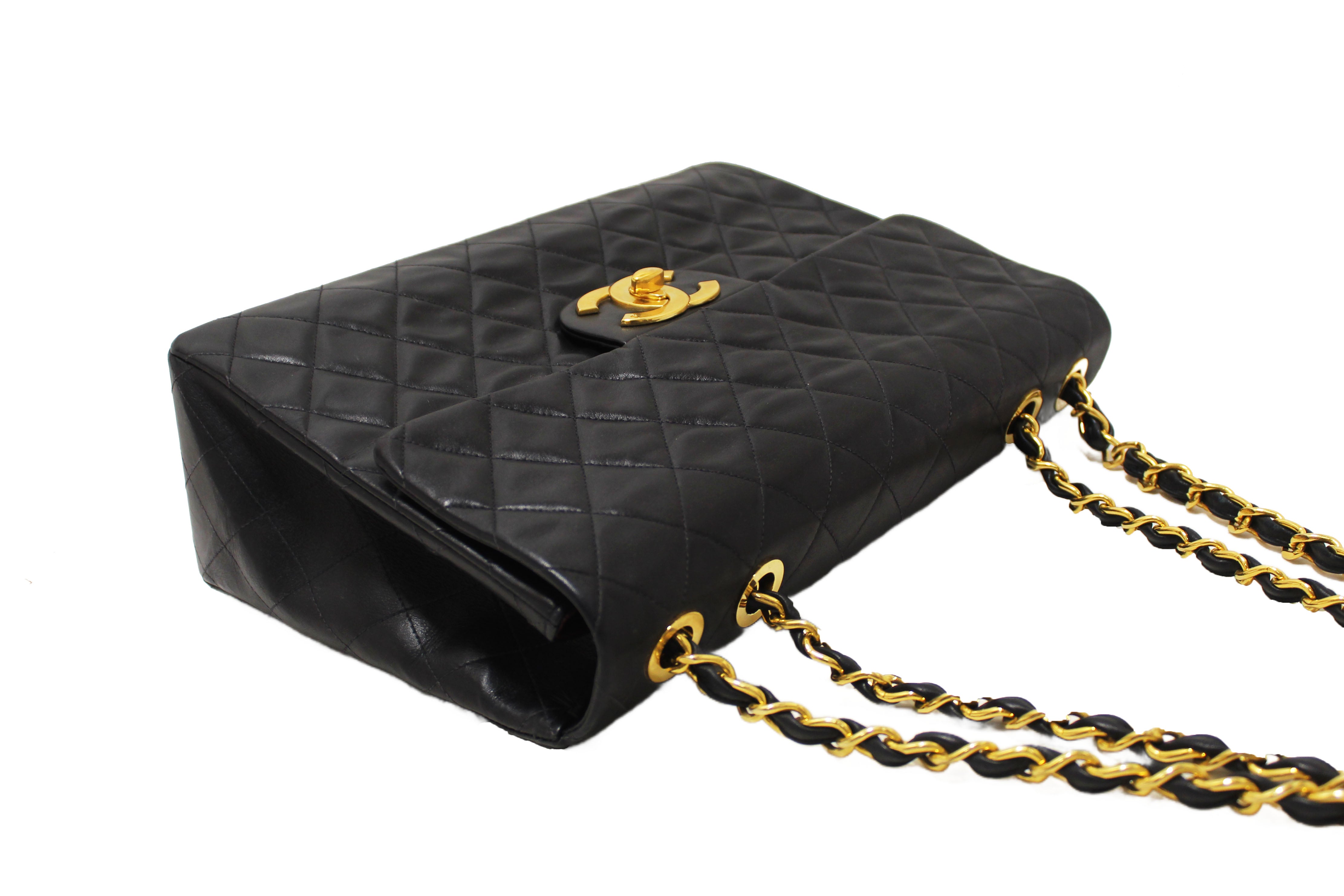 Authentic Chanel Vintage Black Quilted Lambskin Leather Classic Maxi Flap Bag