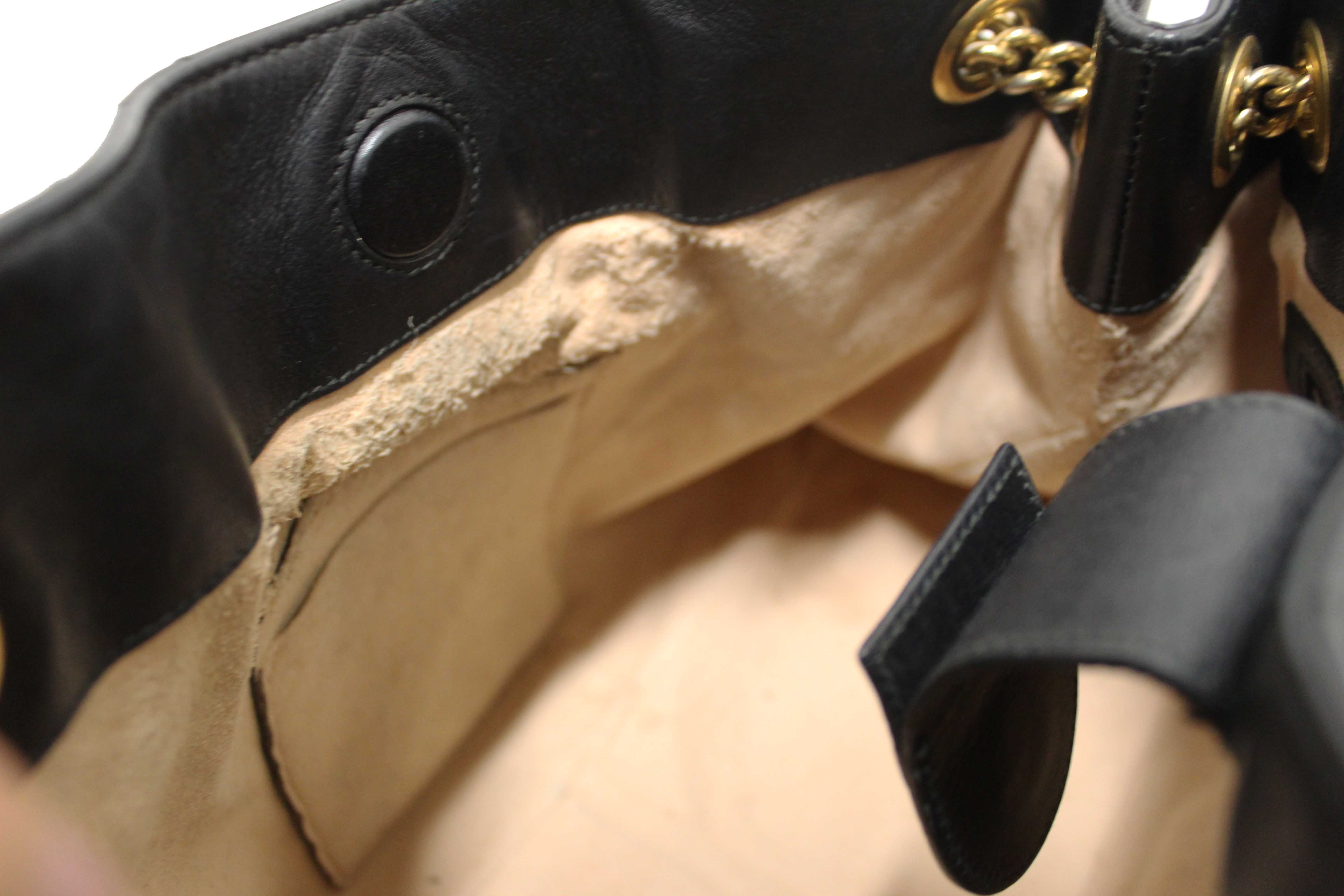 Authentic Gucci Black Leather Marmont Matelasse Medium Shoulder Tote 453569