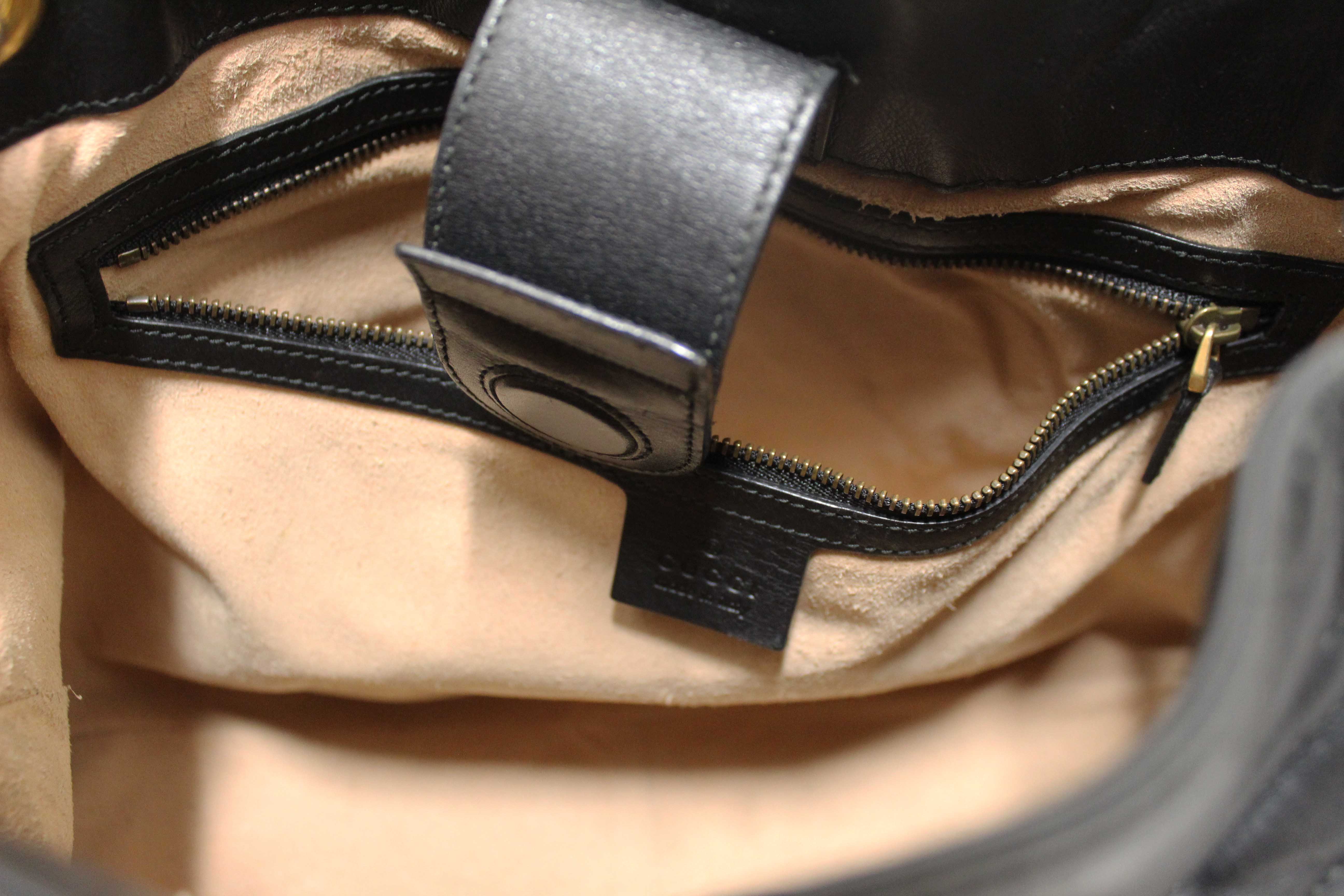 Authentic Gucci Black Leather Marmont Matelasse Medium Shoulder Tote 453569