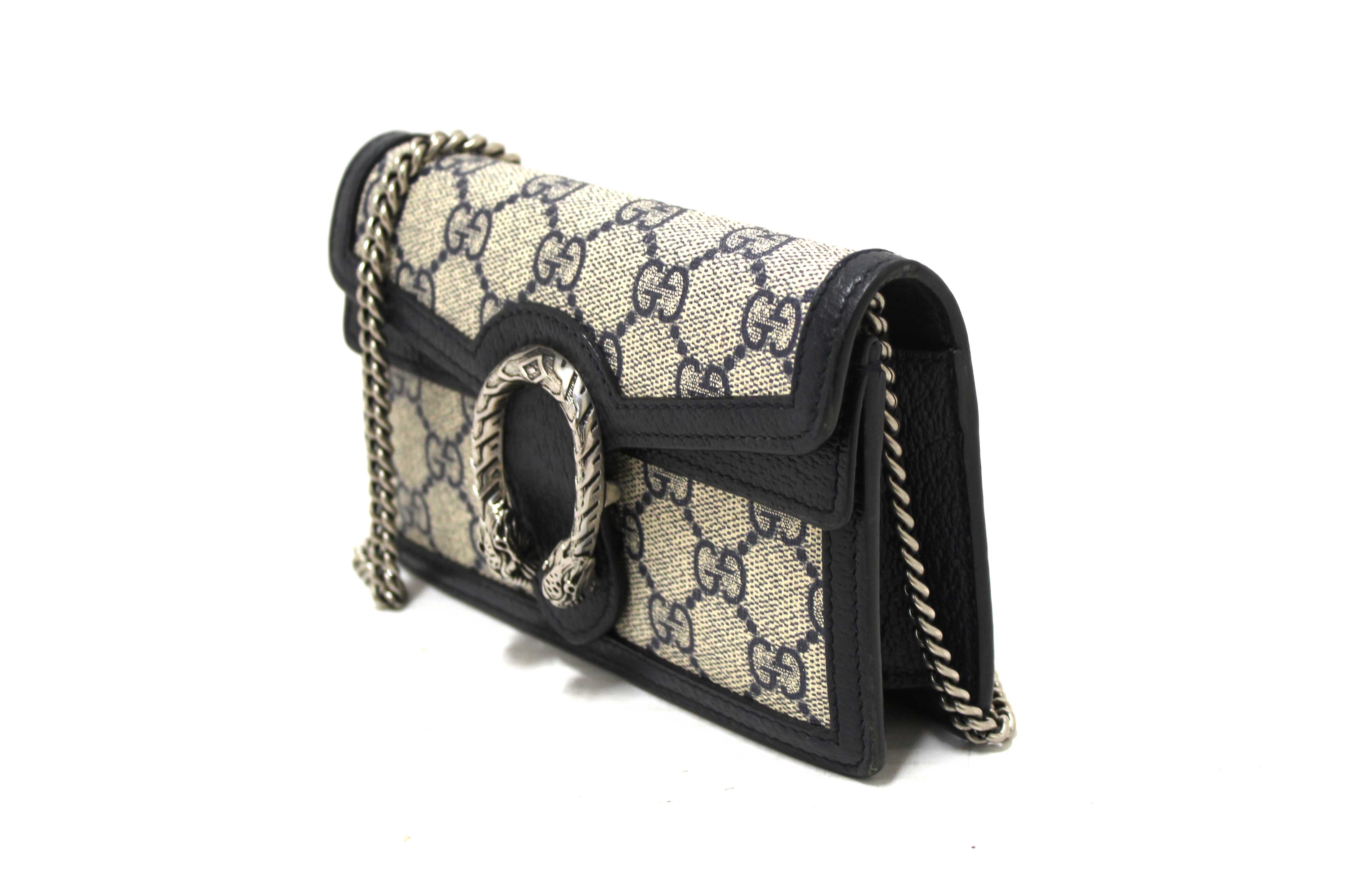 Authentic Gucci Blue and Beige GG Supreme Dionysus Super Mini Bag