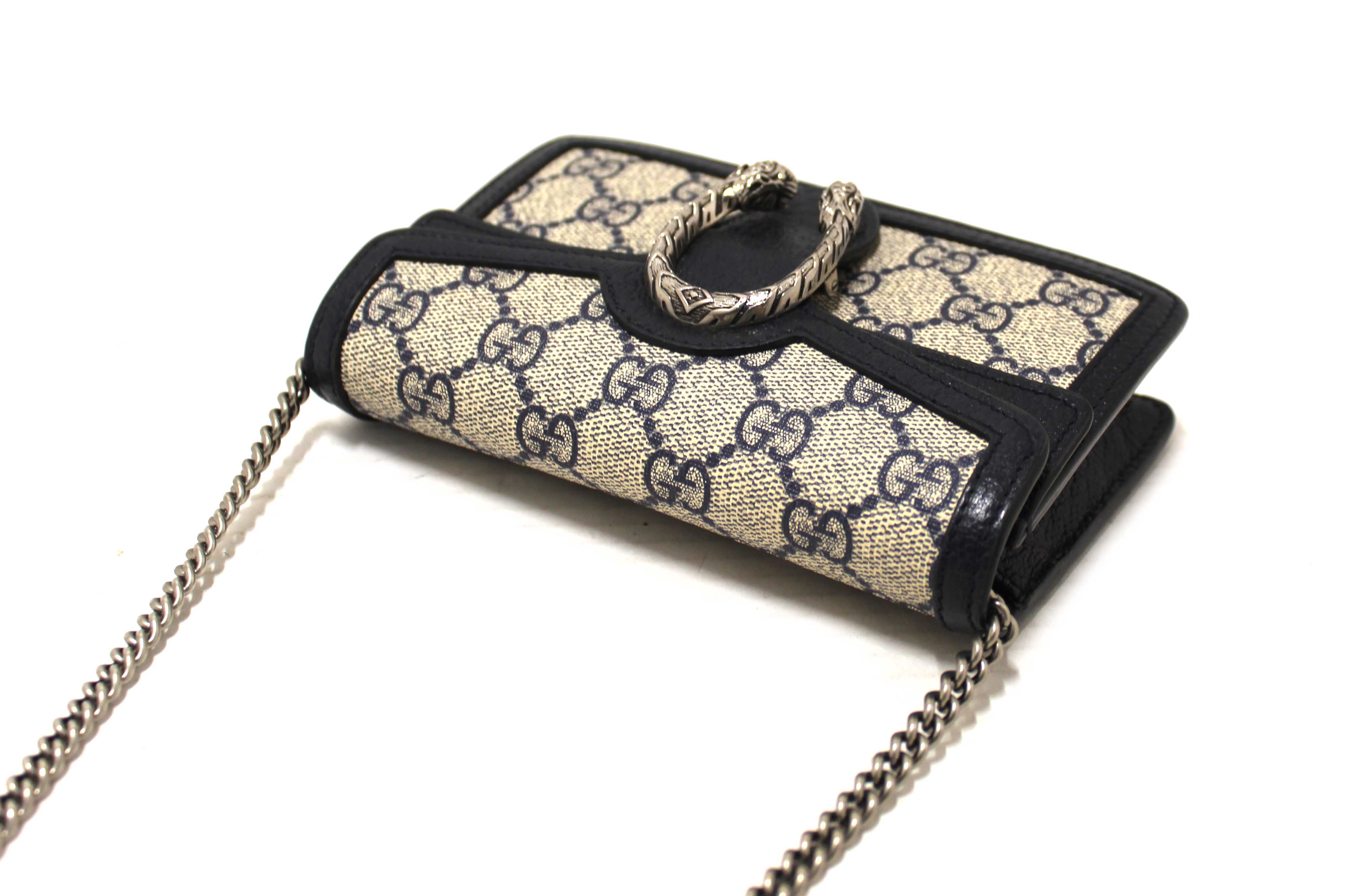 Authentic Gucci Blue and Beige GG Supreme Dionysus Super Mini Bag