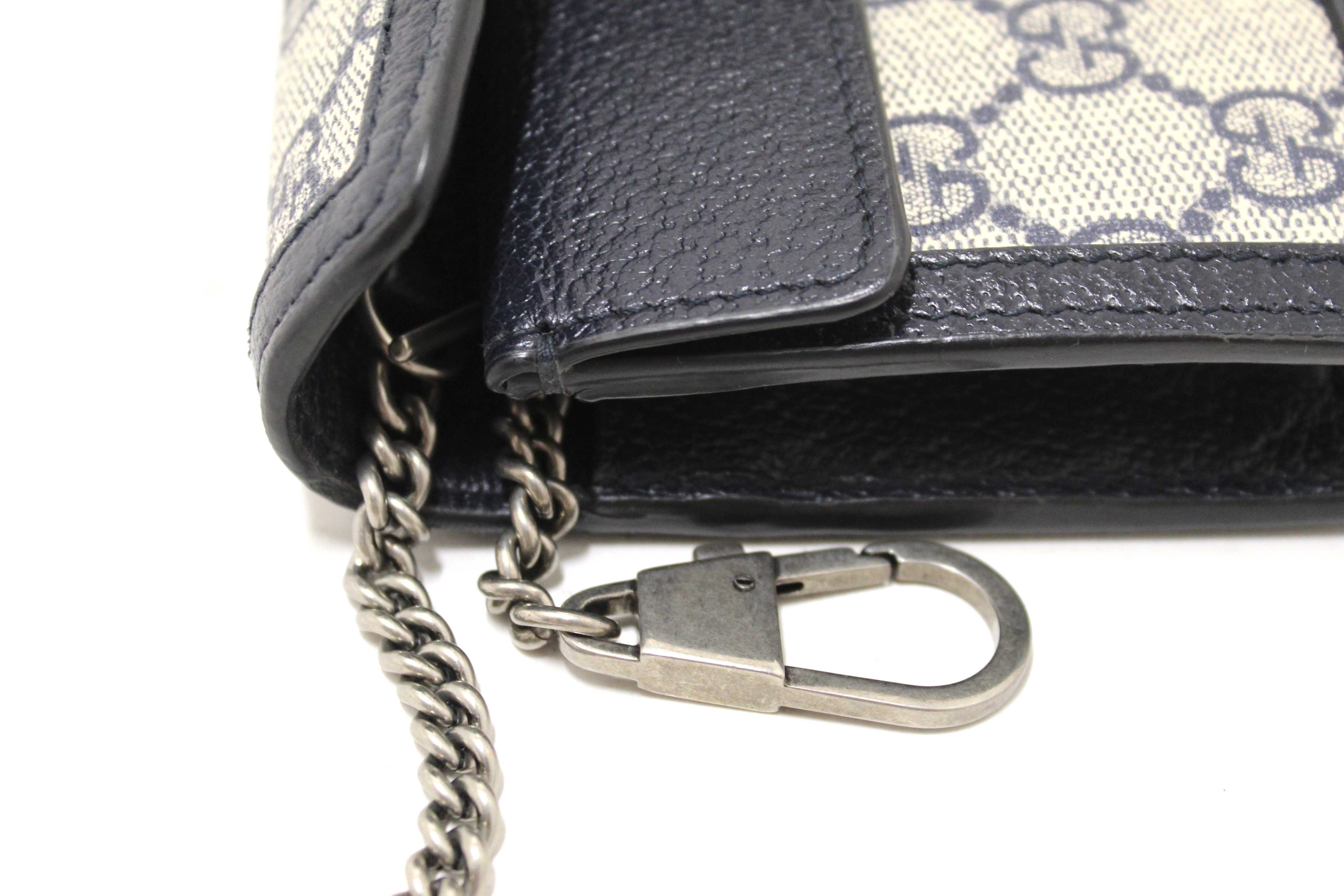 Authentic Gucci Blue and Beige GG Supreme Dionysus Super Mini Bag