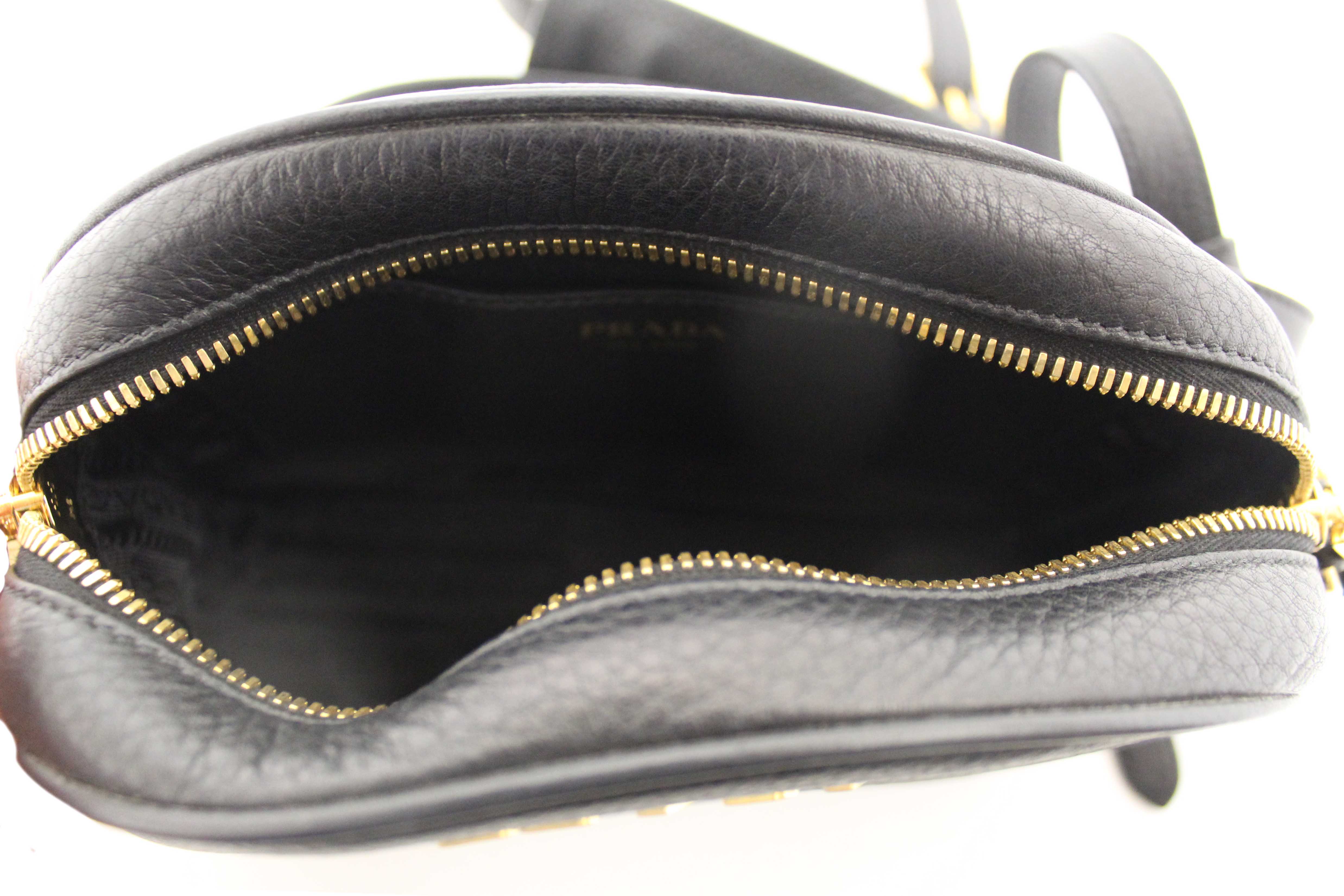 Authentic Prada Black Vitello Daino Bauletto Leather Messenger Bag