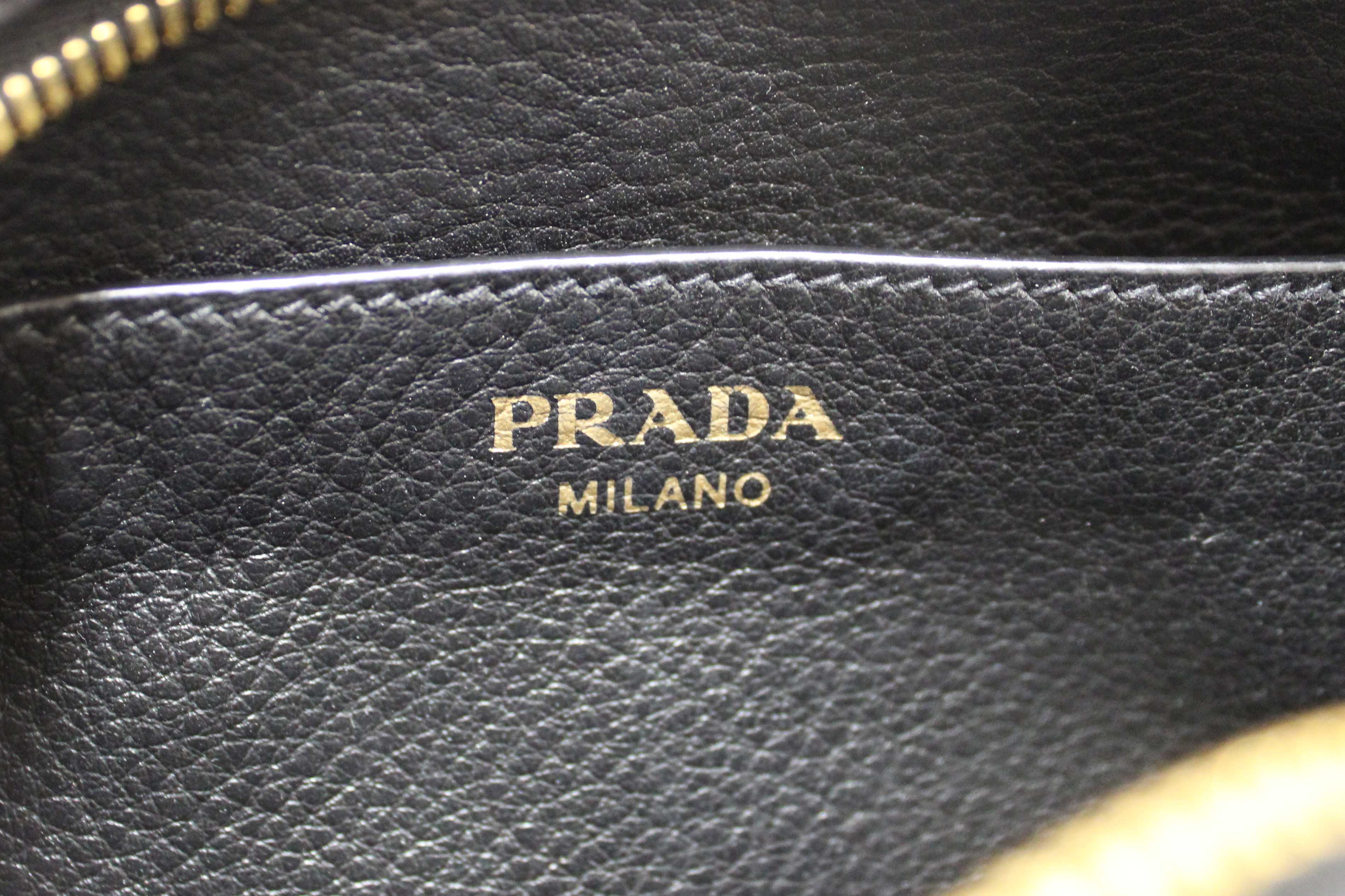 Authentic Prada Black Vitello Daino Bauletto Leather Messenger Bag