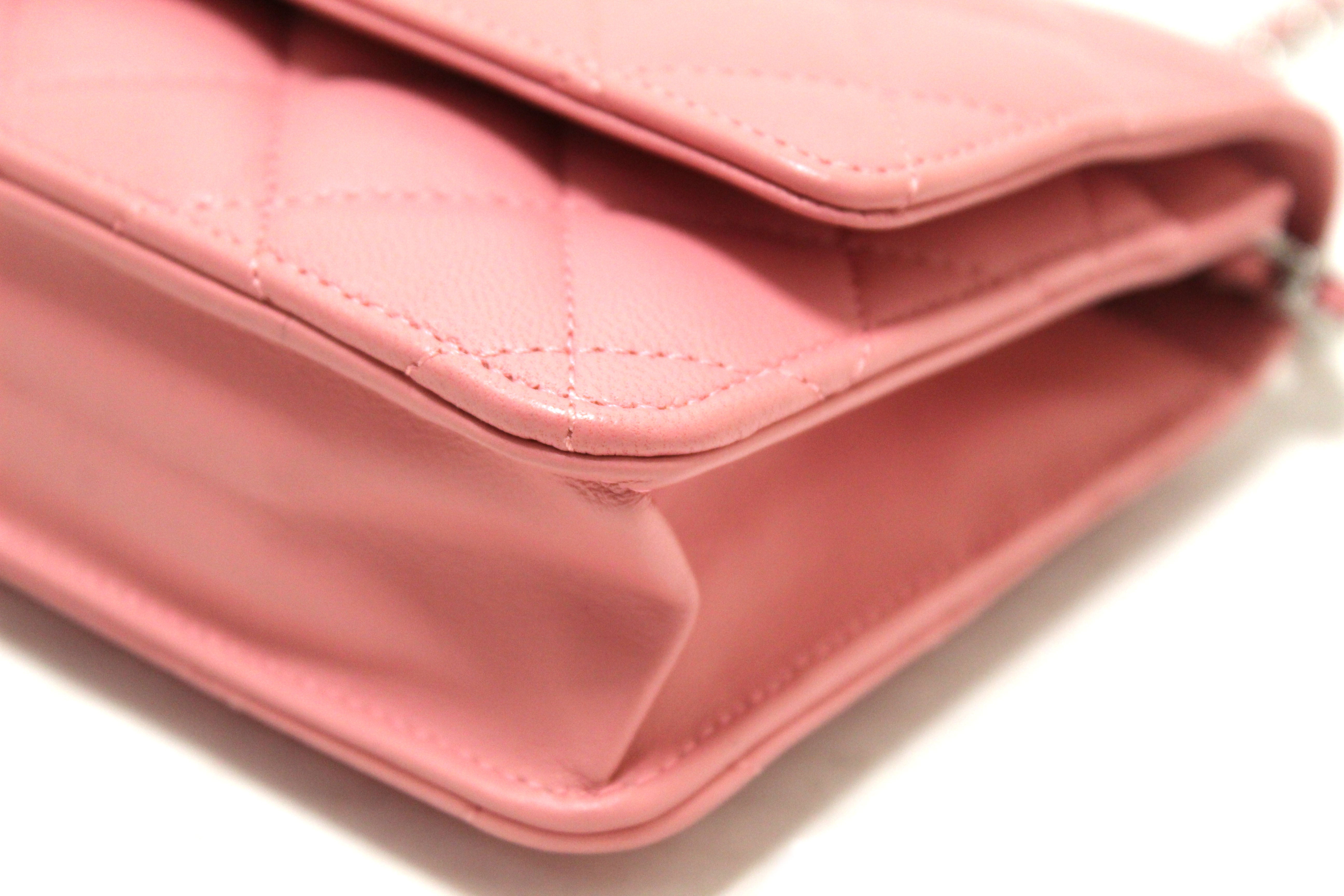 Chanel Pink Quilted Patent Leather CC Zip Coin Purse
