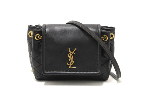 Authentic Yves Saint Laurent YSL Black Calfskin Leather Mini Lolita Shoulder Bag
