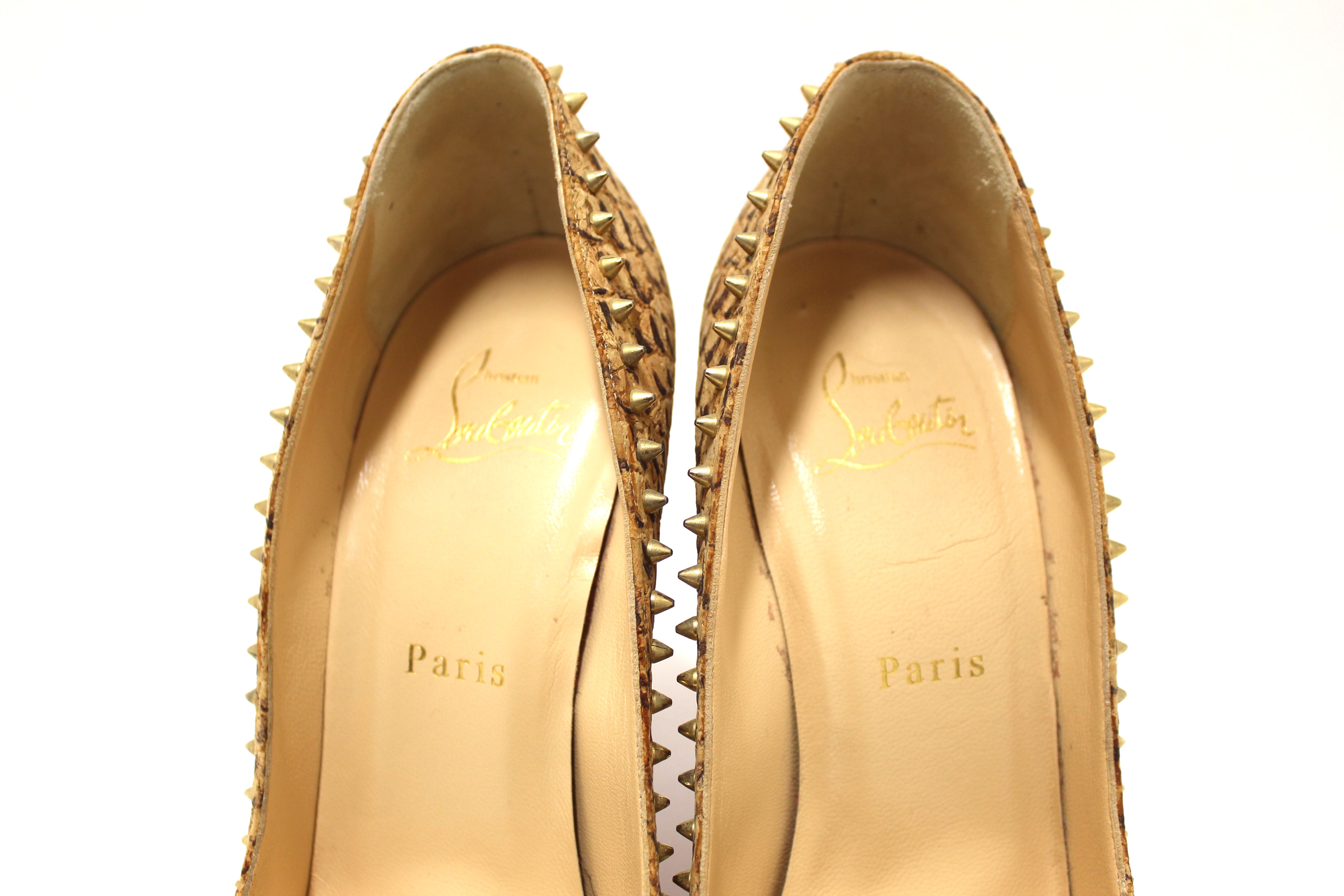 Authentic Christian Louboutin Anjalina 100 Cork Spike Heel 37.5