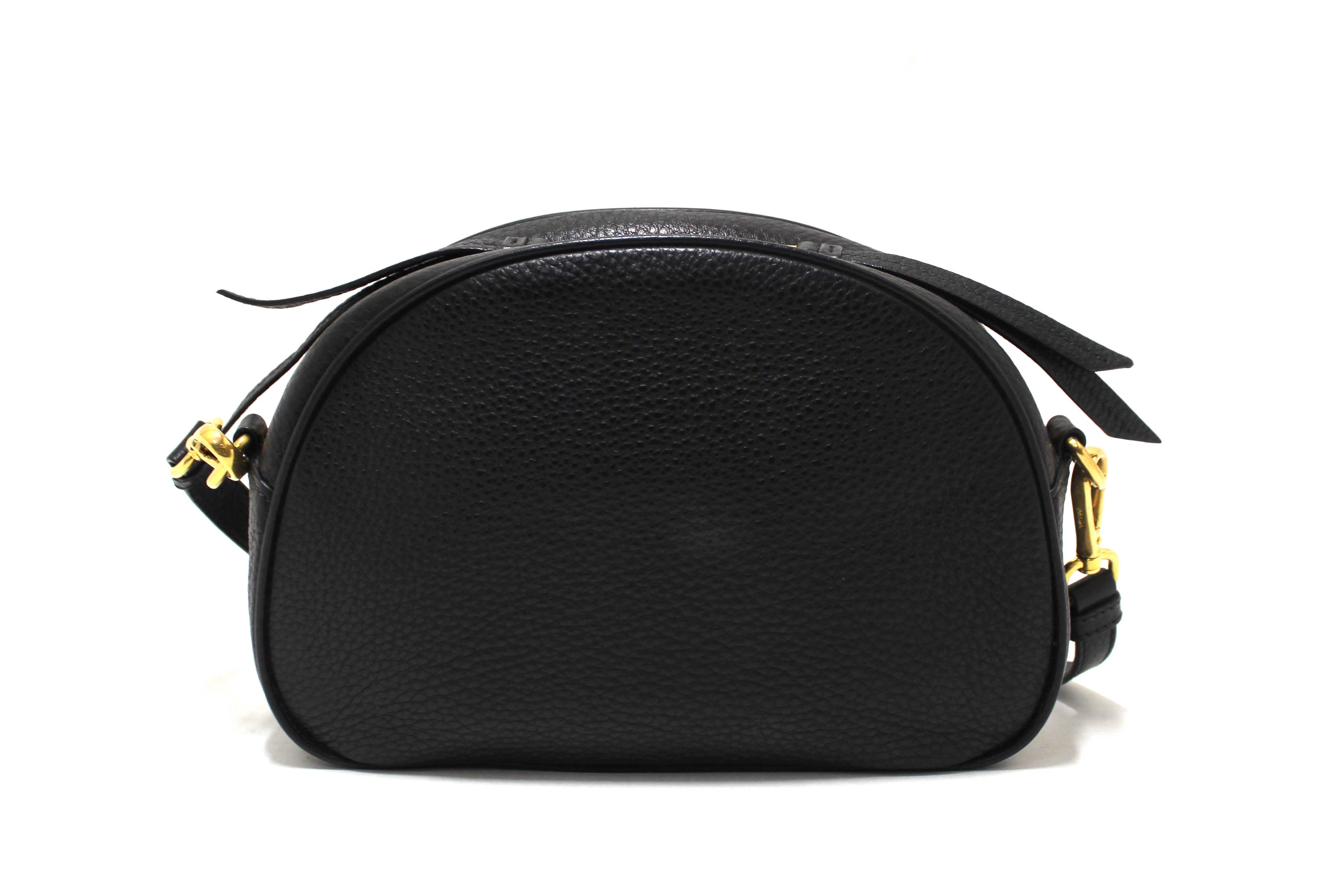 Authentic Prada Black Vitello Daino Bauletto Leather Messenger Bag