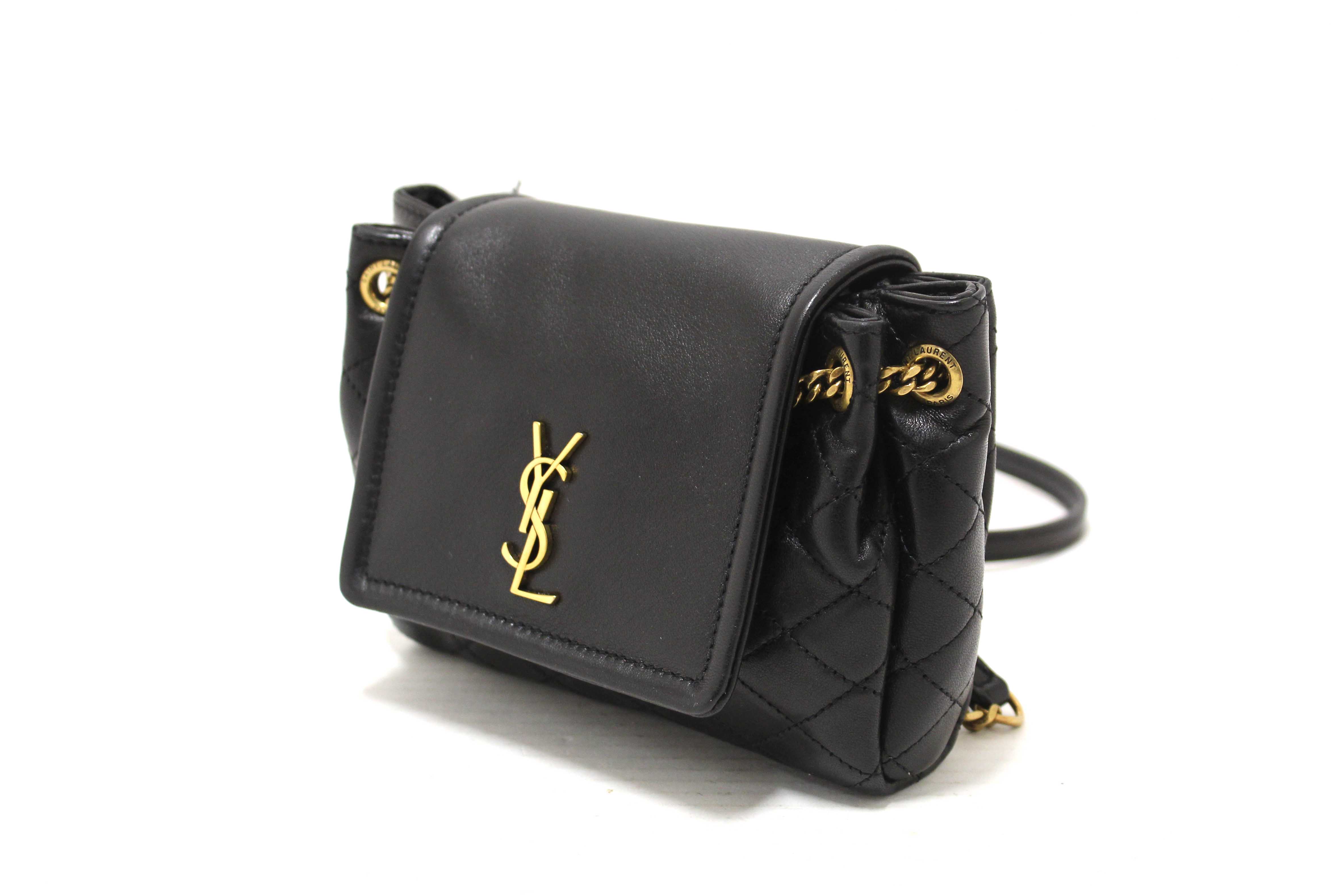 Authentic Yves Saint Laurent YSL Black Calfskin Leather Mini Lolita Shoulder Bag