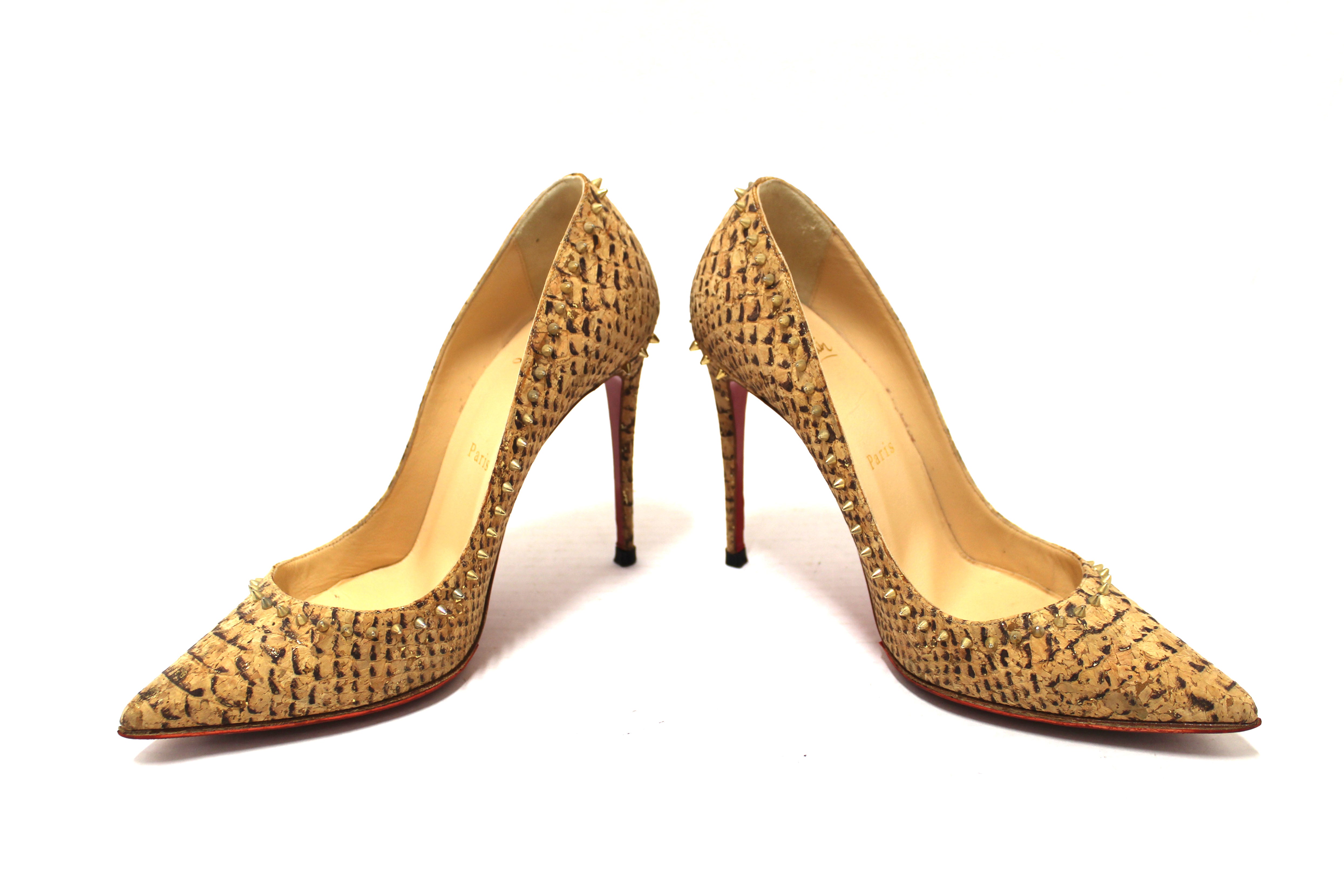 Authentic Christian Louboutin Anjalina 100 Cork Spike Heel 37.5