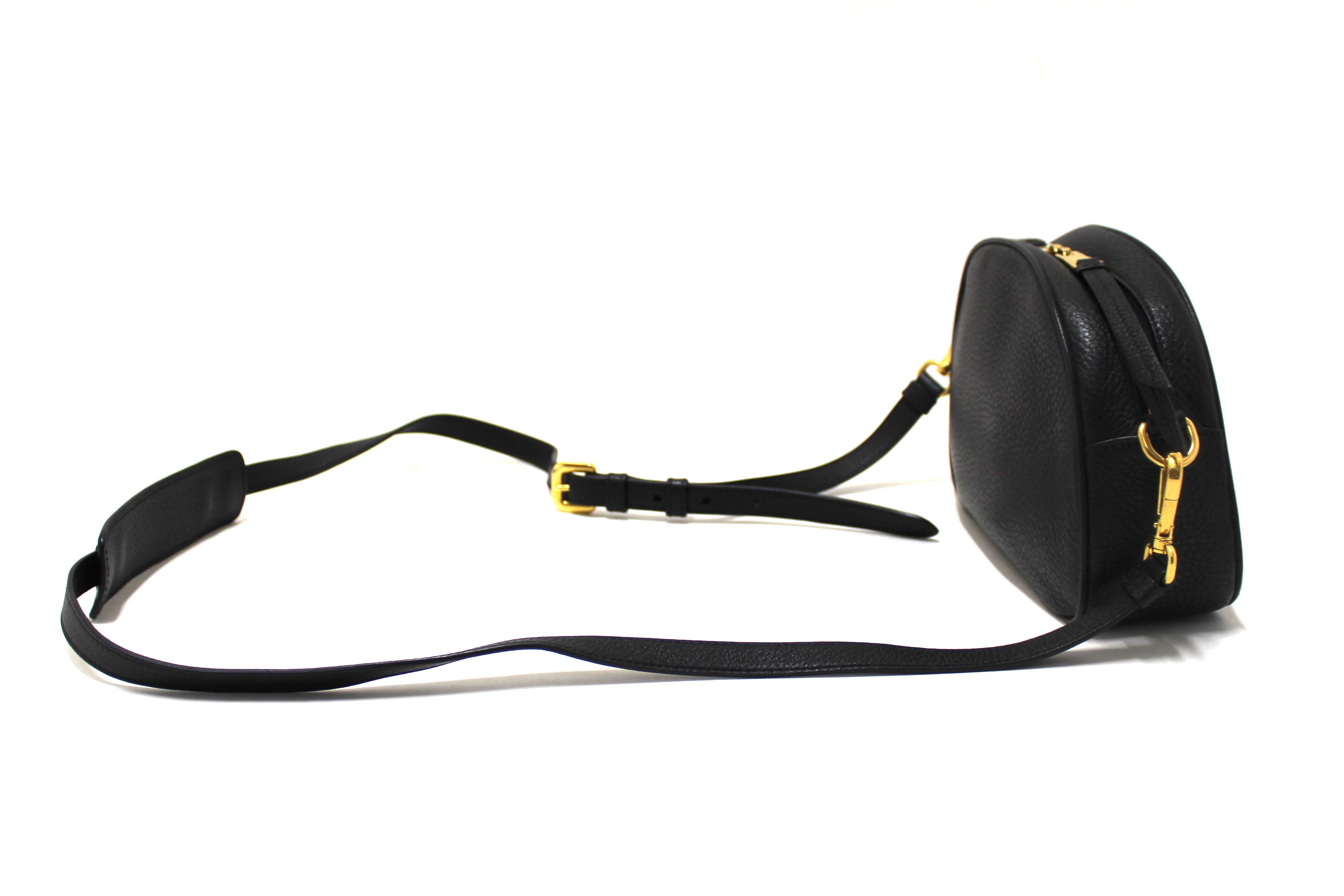 Authentic Prada Black Vitello Daino Bauletto Leather Messenger Bag