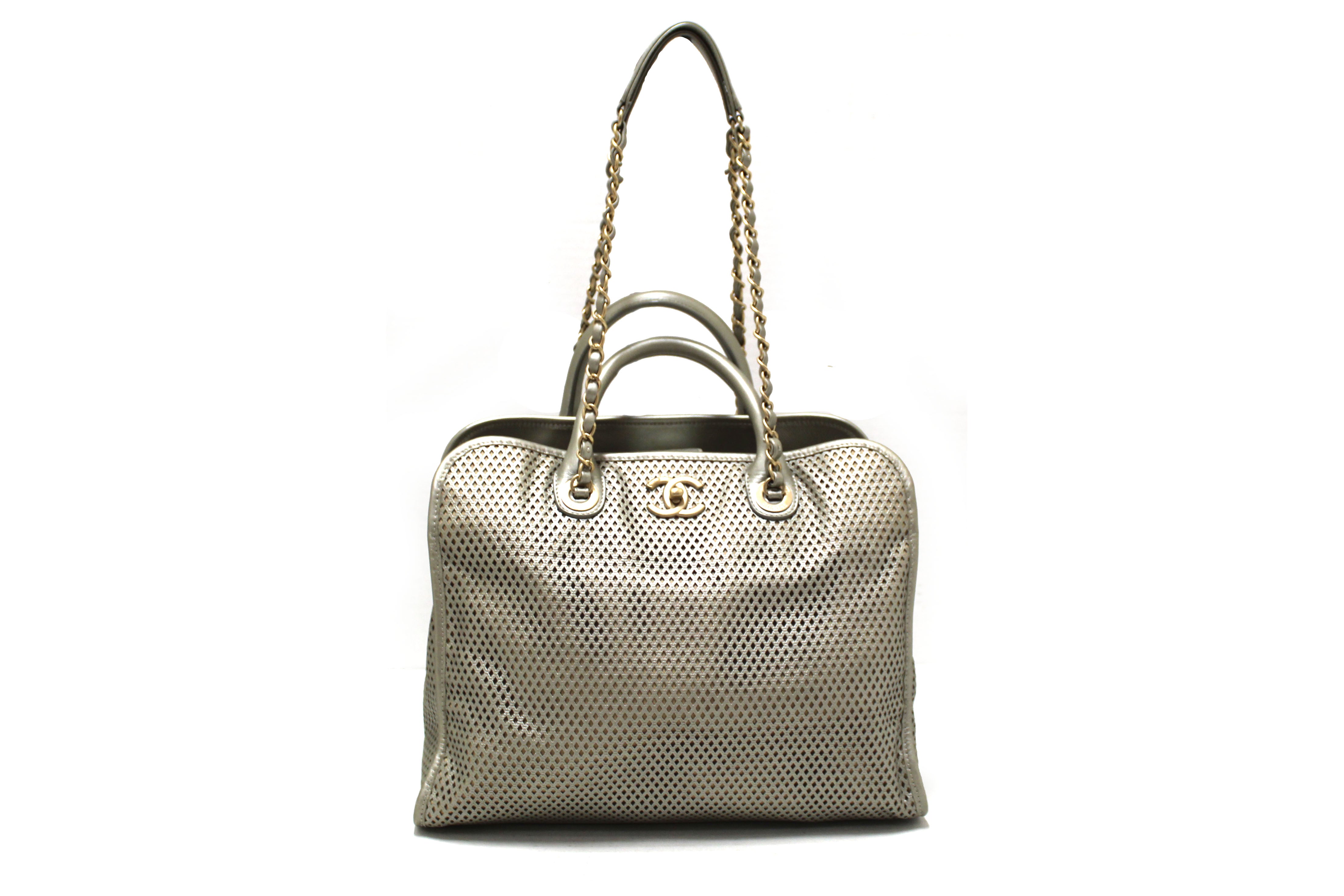 Chanel Grey Perforated Leather Up In The Air Convertible Tot – Paris Station Shop