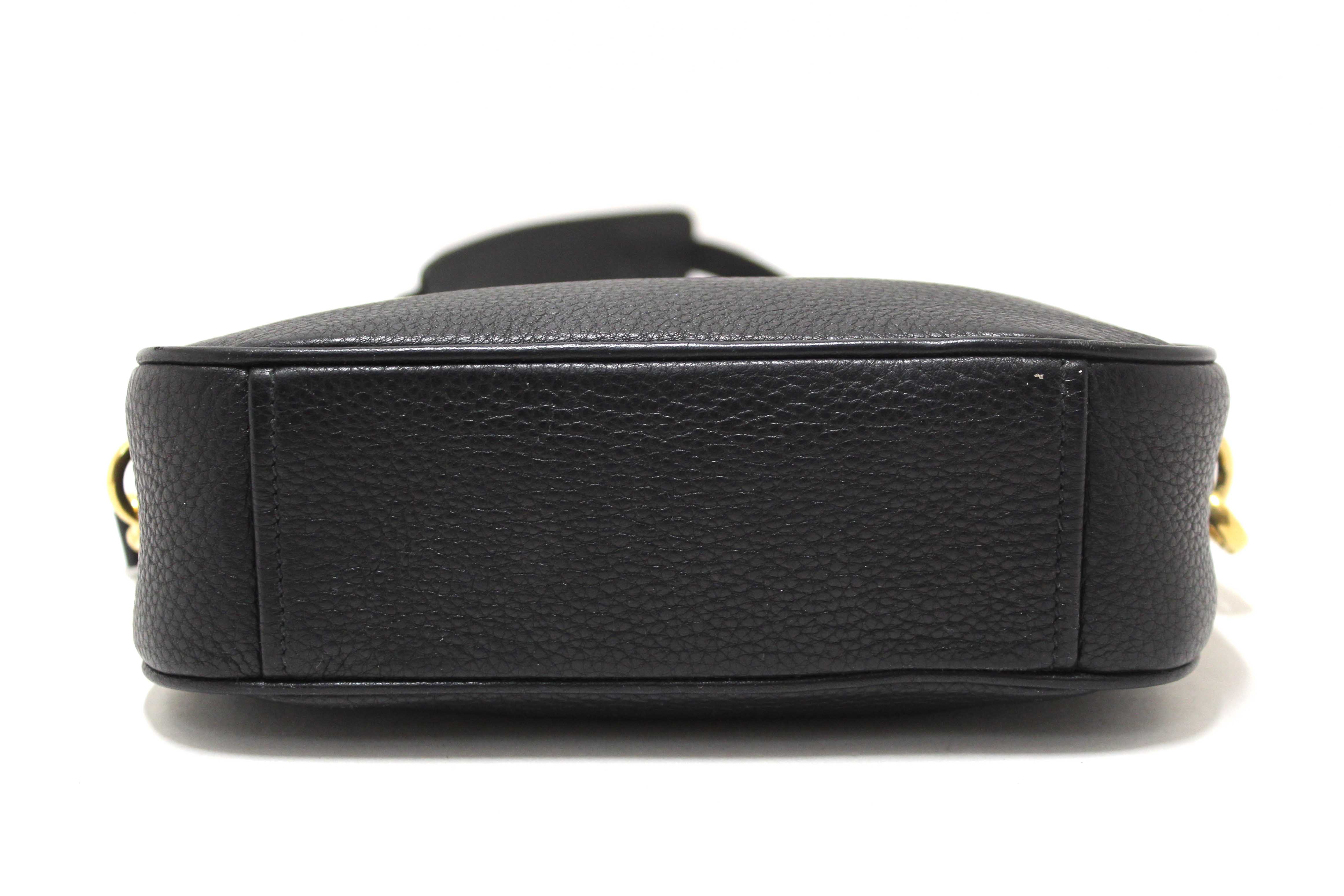 Authentic Prada Black Vitello Daino Bauletto Leather Messenger Bag